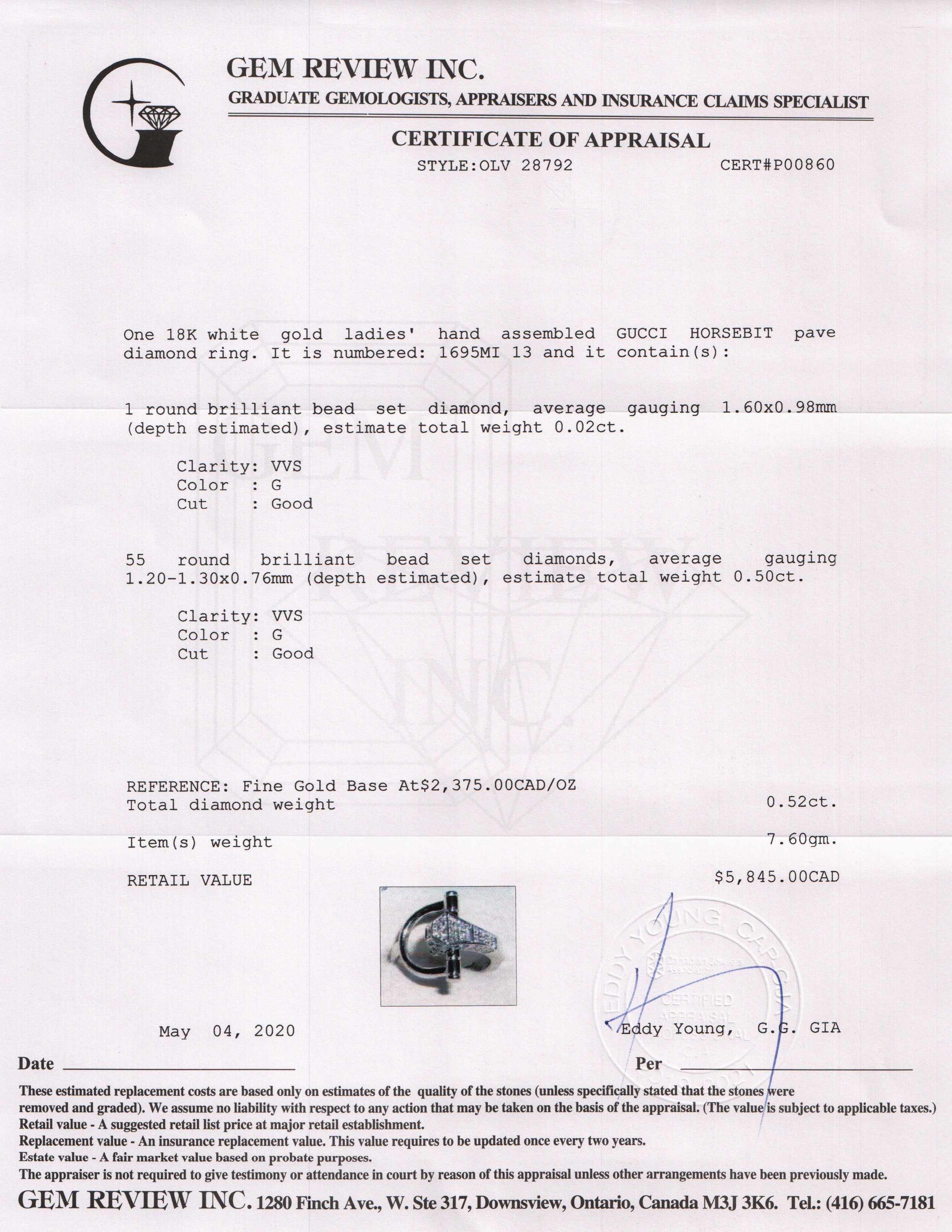 Gucci 18k White Gold Horsebit Cocktail Ring