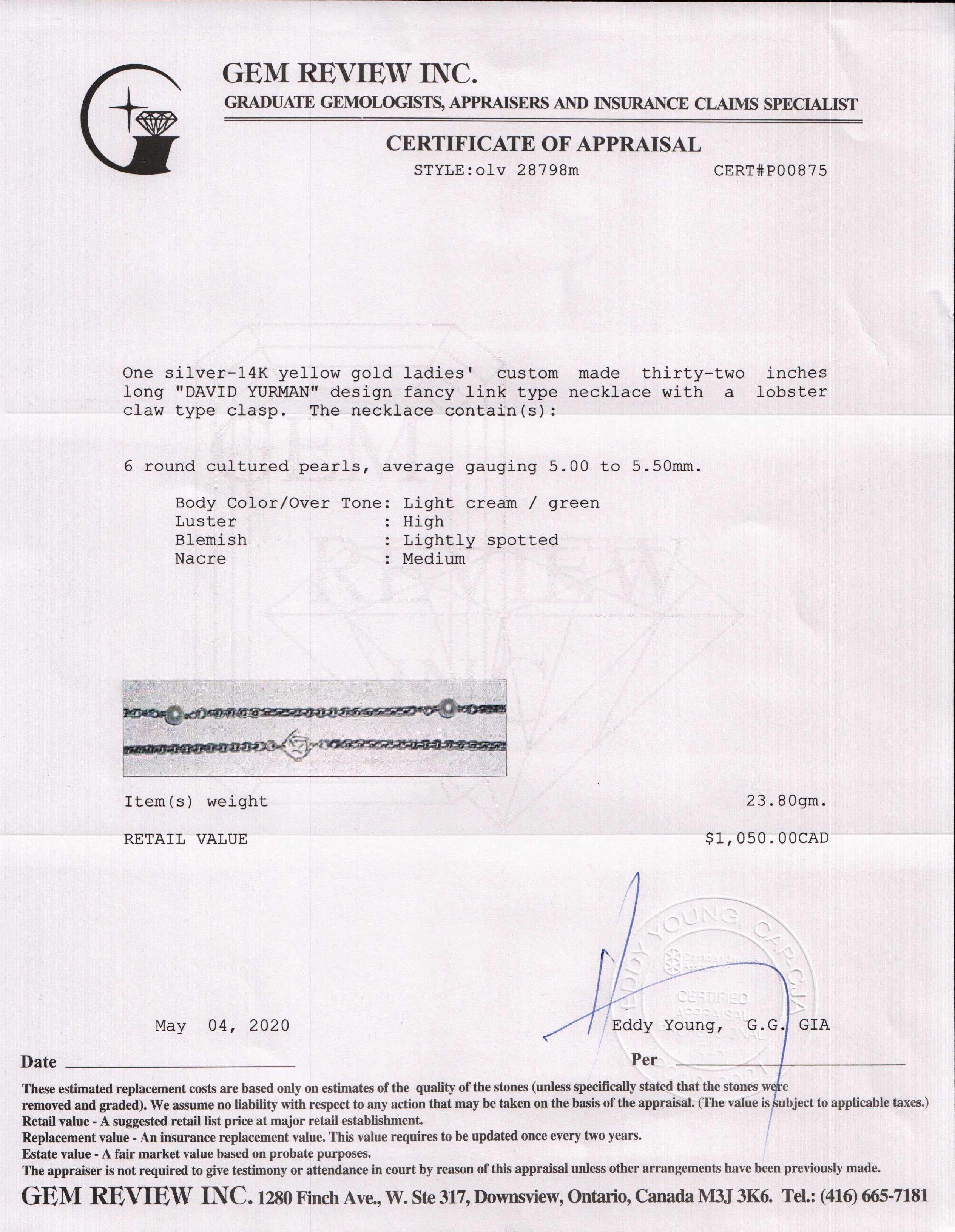 David Yurman Two-Tone Pearl Logo Station Necklace