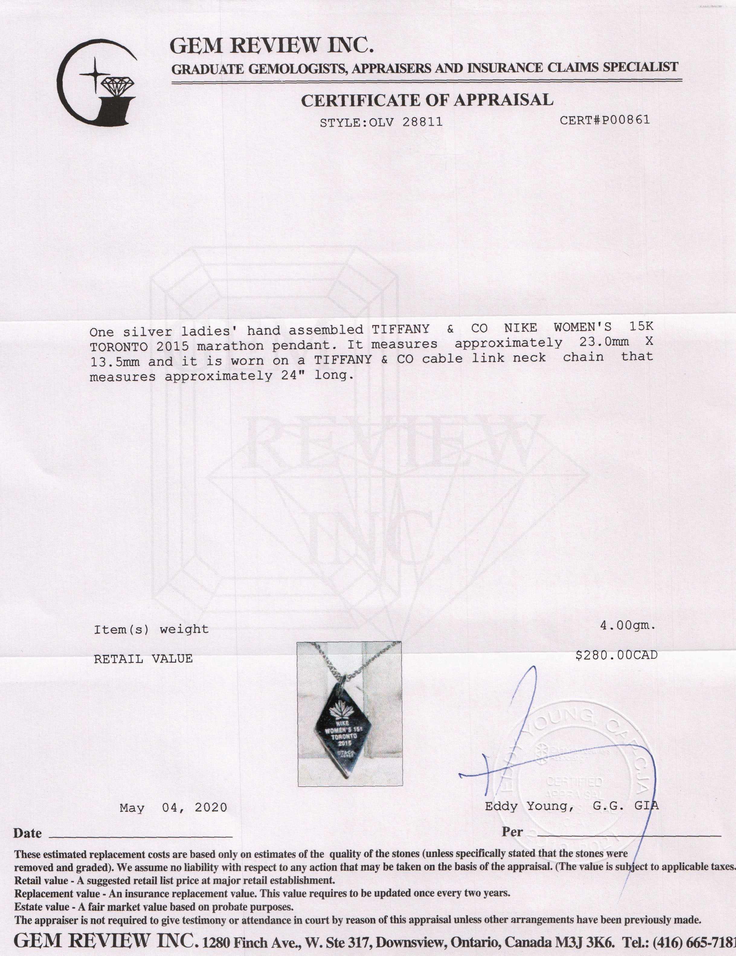 Tiffany & Co. Nike Marathon Pendant Necklace