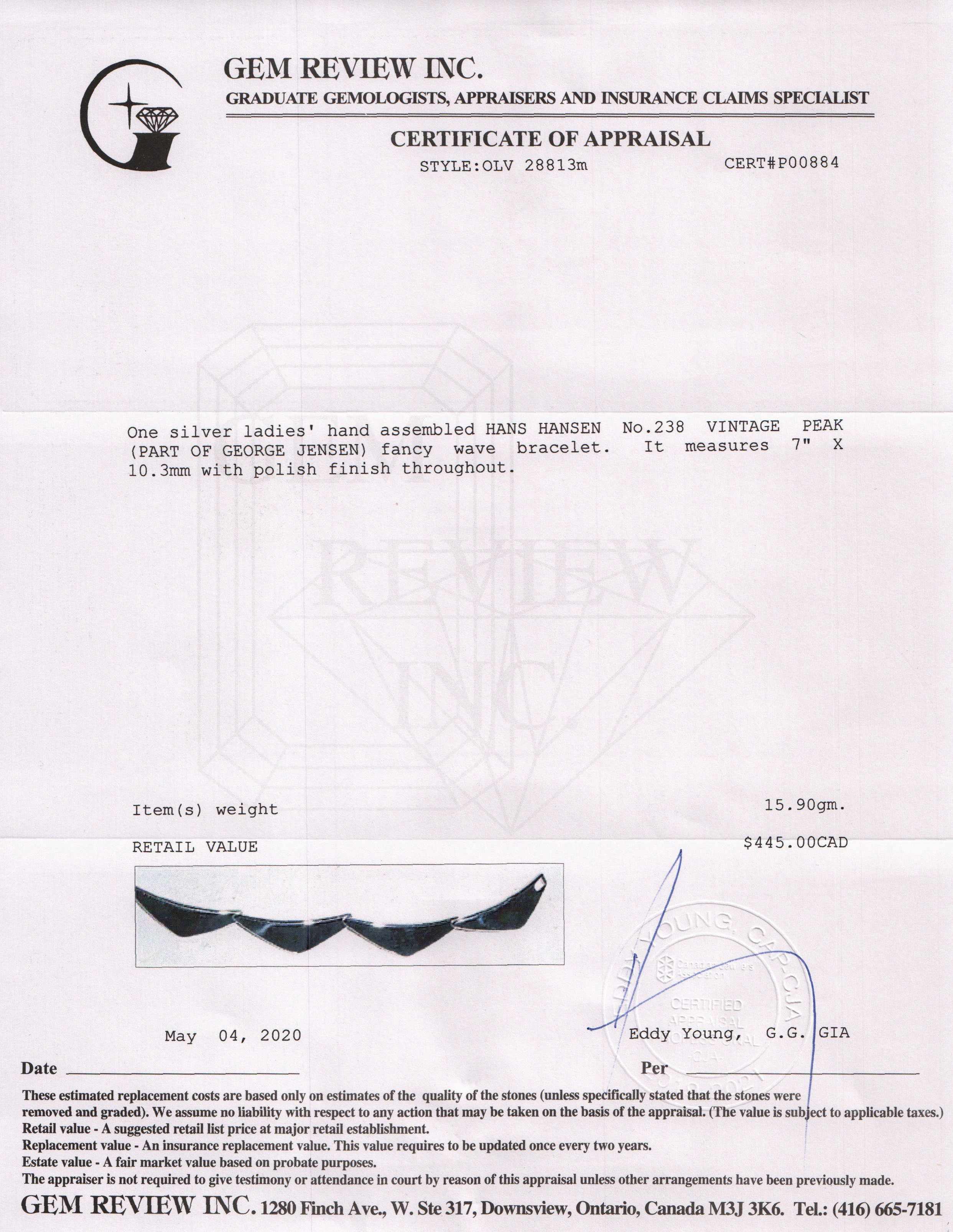 Hans Hansen Vintage No.238 Peak Sterling Silver Bracelet