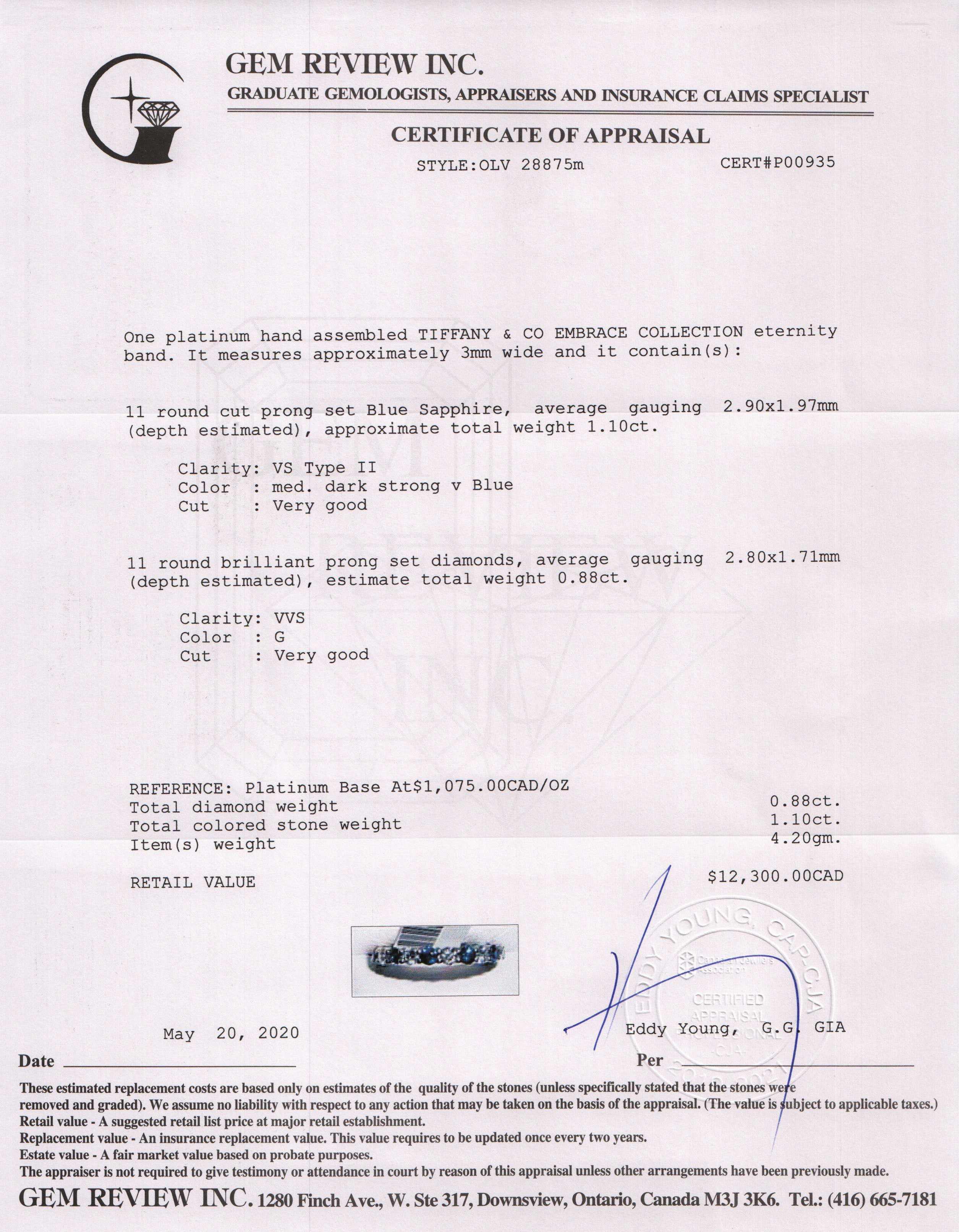 Tiffany & Co. Embrace Collection Diamond and Blue Sapphire Eternity Band