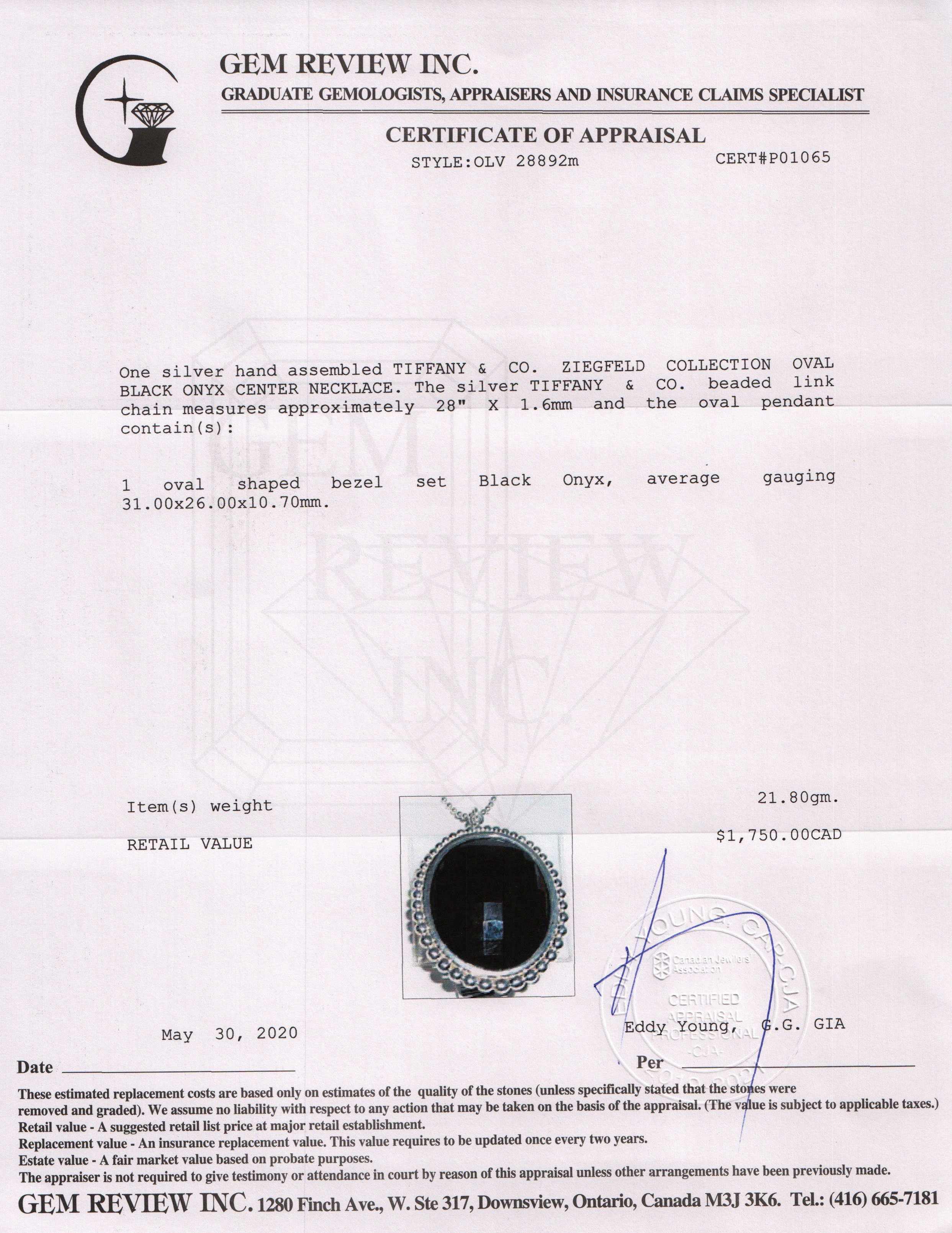 Tiffany & Co. Onyx Pendant Necklace