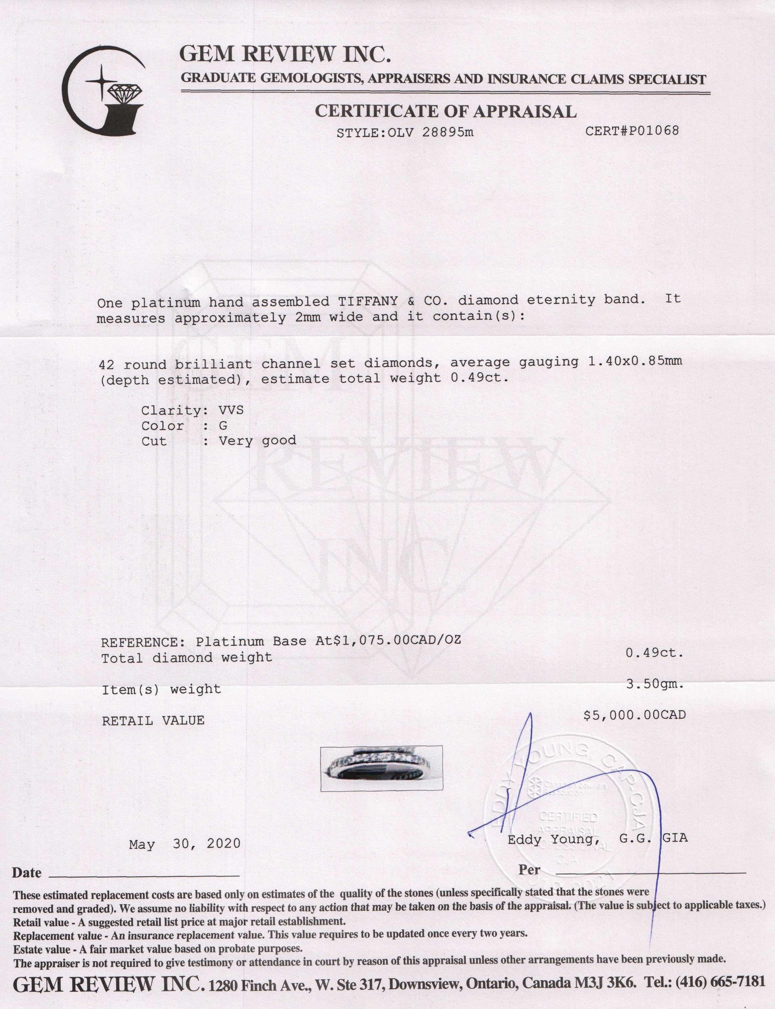 Tiffany & Co. Channel-Set Diamond Eternity Wedding Band Ring