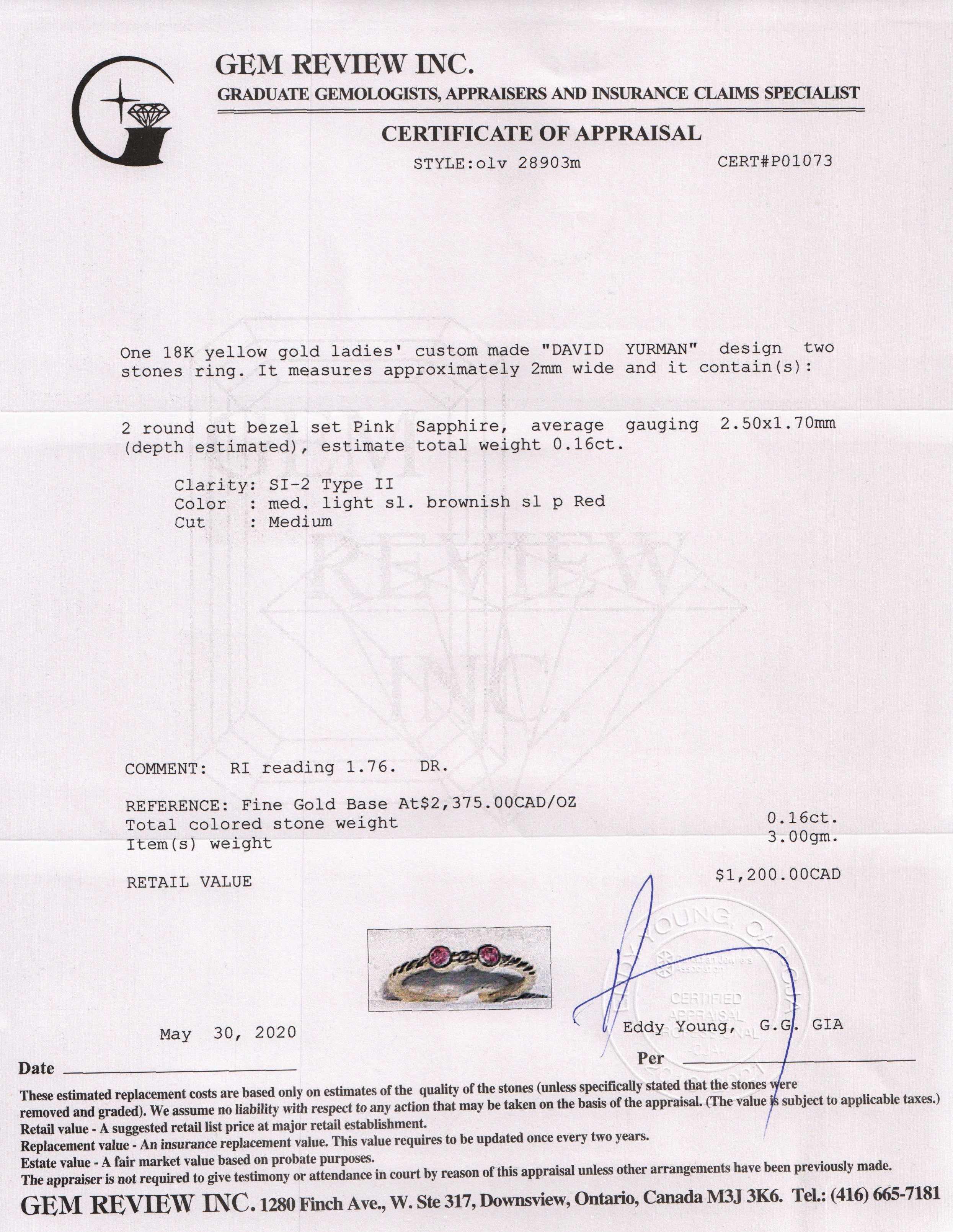 David Yurman 18k Gold Pink Sapphire Cable Classic Ring