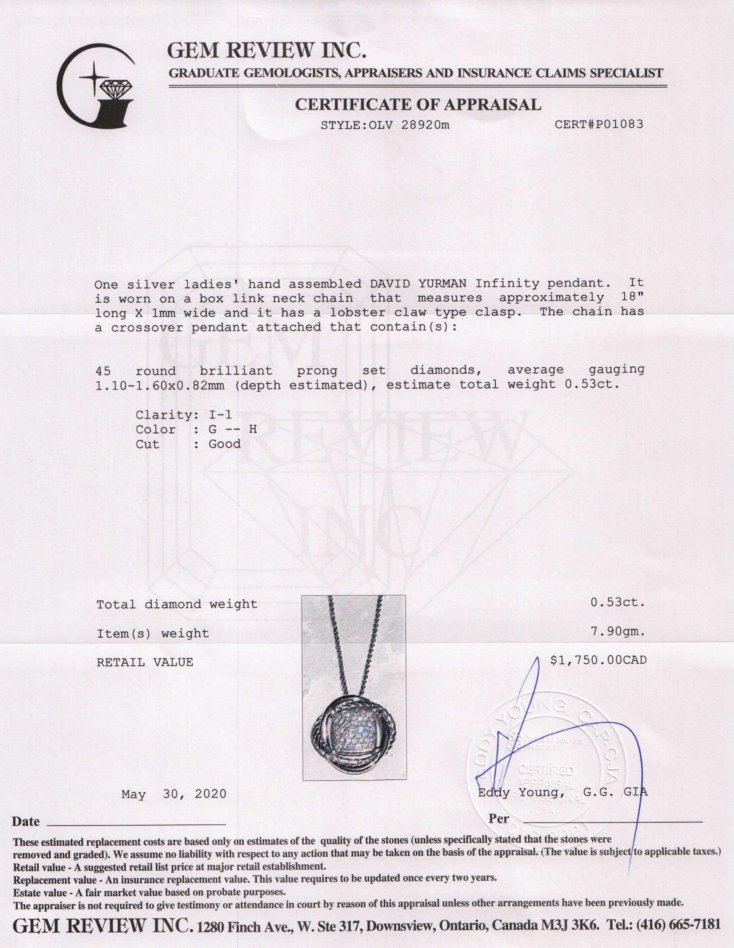 David Yurman Diamond Infinity Pendant Necklace