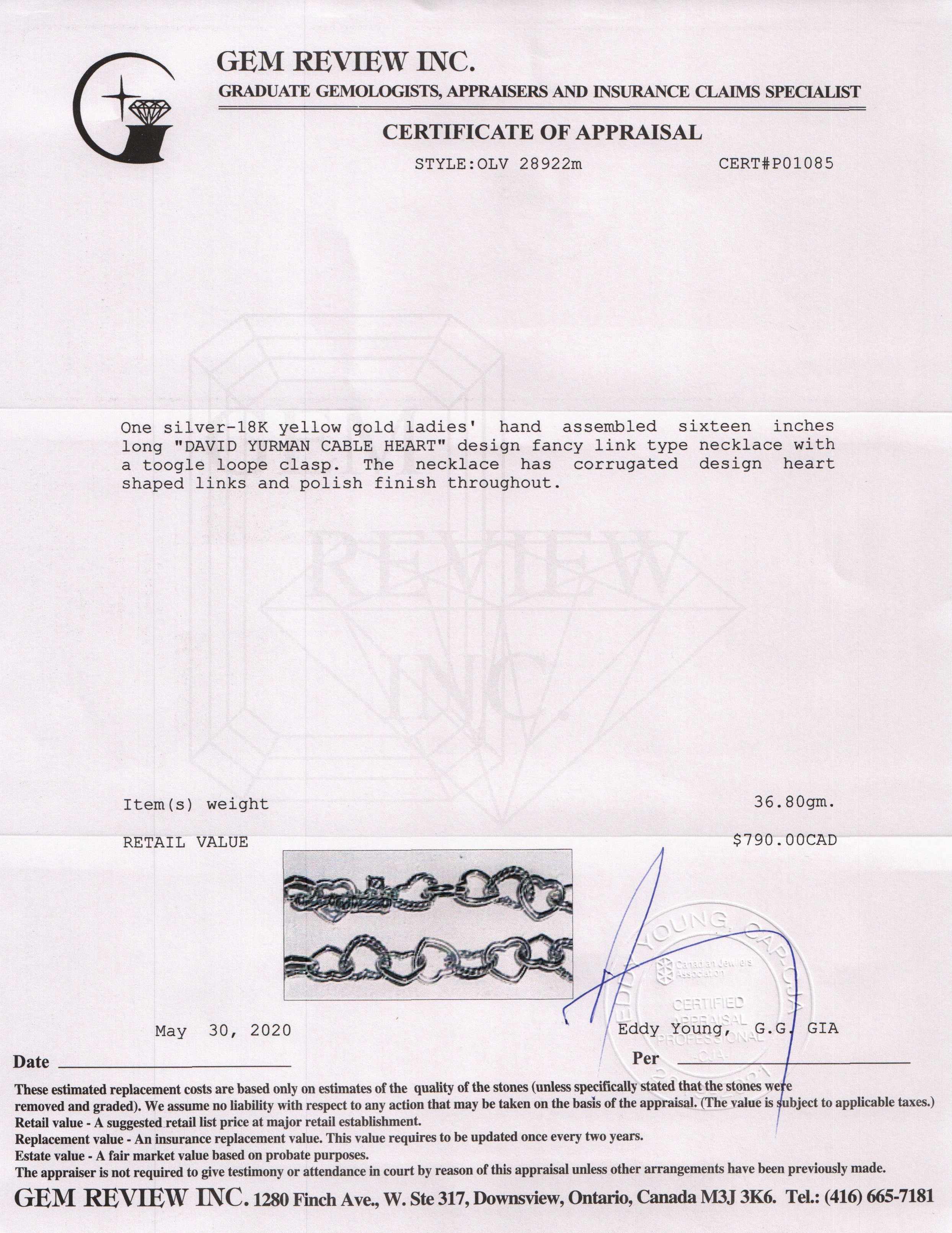 David Yurman Two-Tone Cable Heart Link Necklace