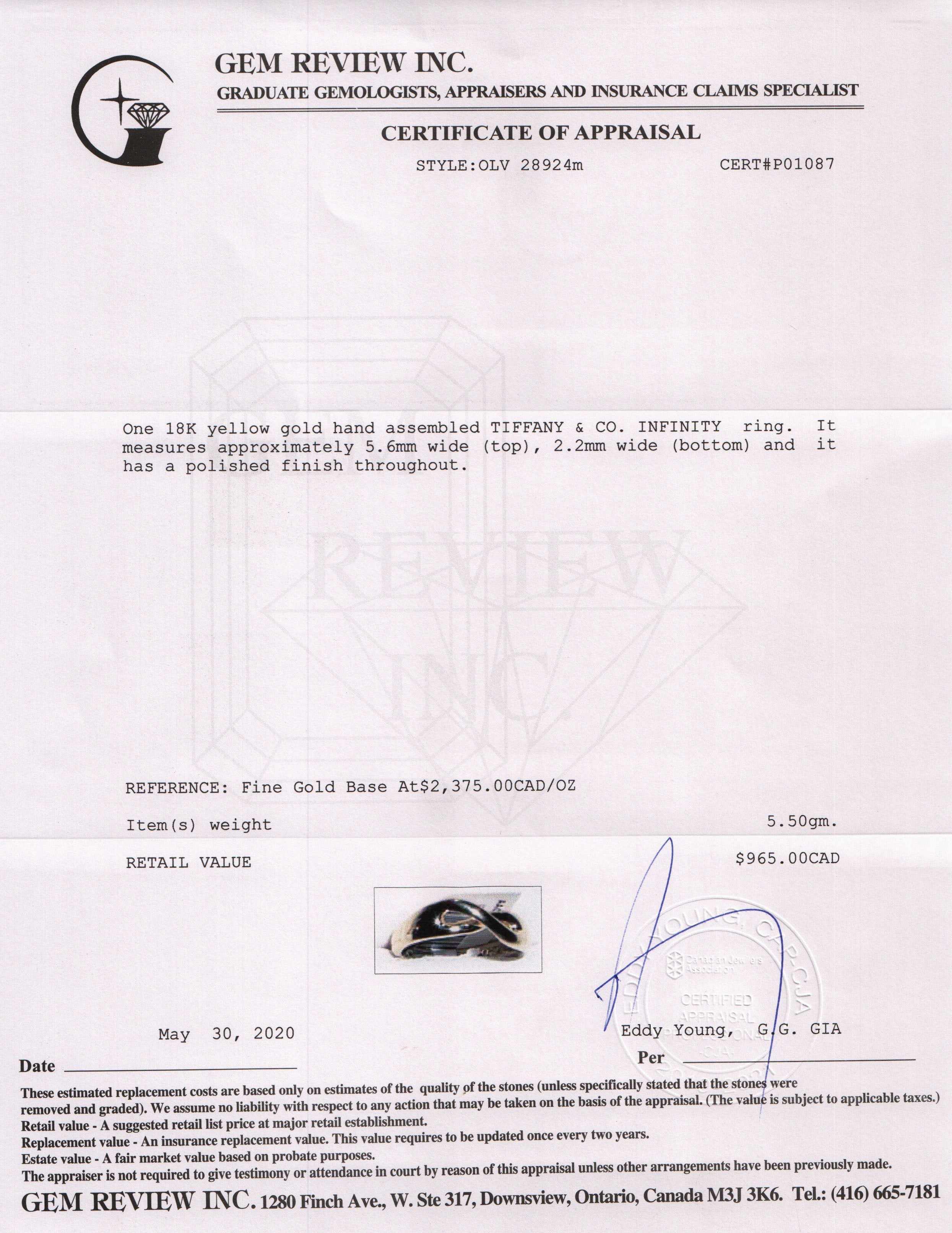 Tiffany & Co. 18K Gold Vintage Infinity Ring