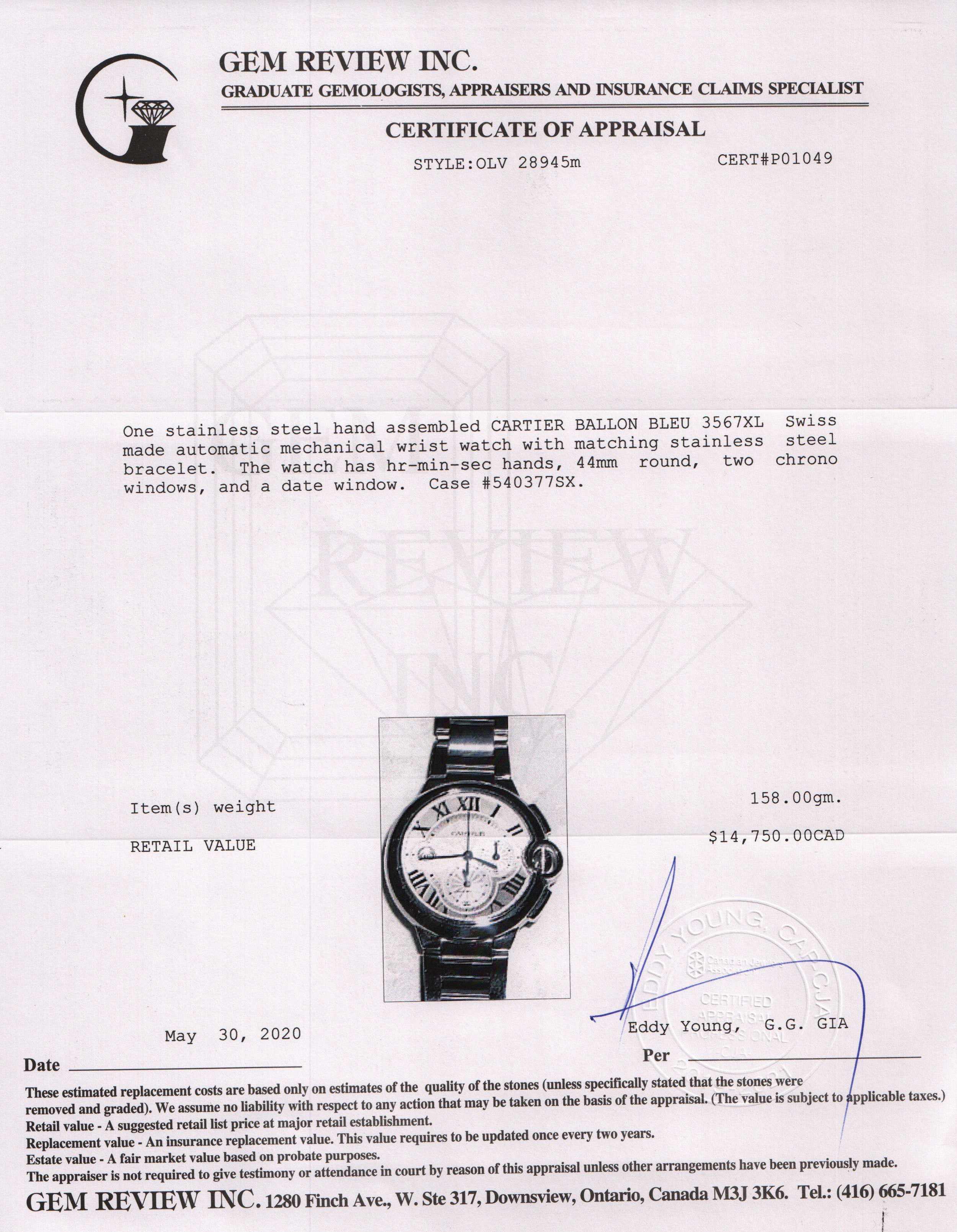 Cartier Ballon Bleu Chronograph XL (R.O took it Dec,28, 2021)