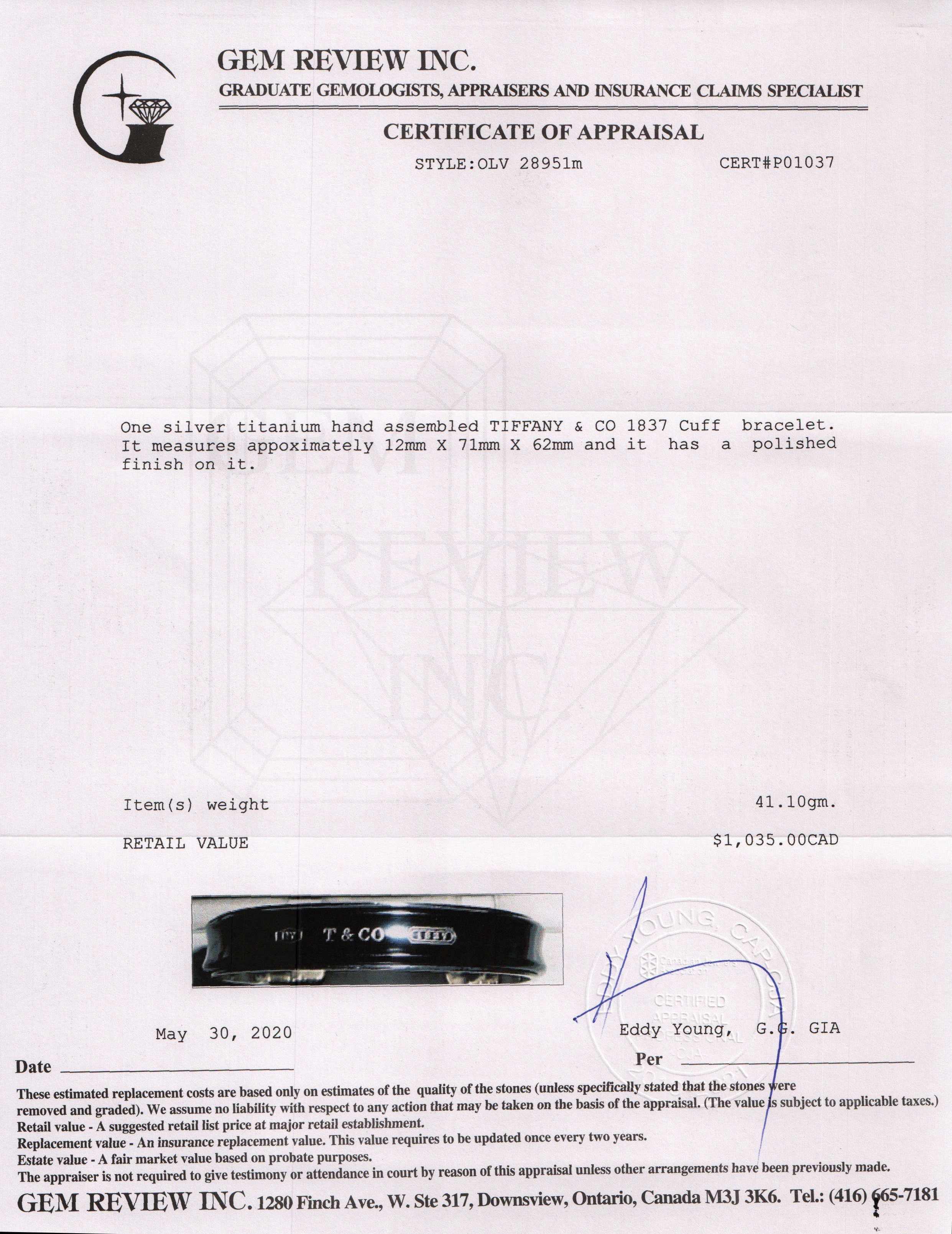 Tiffany & Co. 1837 Titanium Cuff