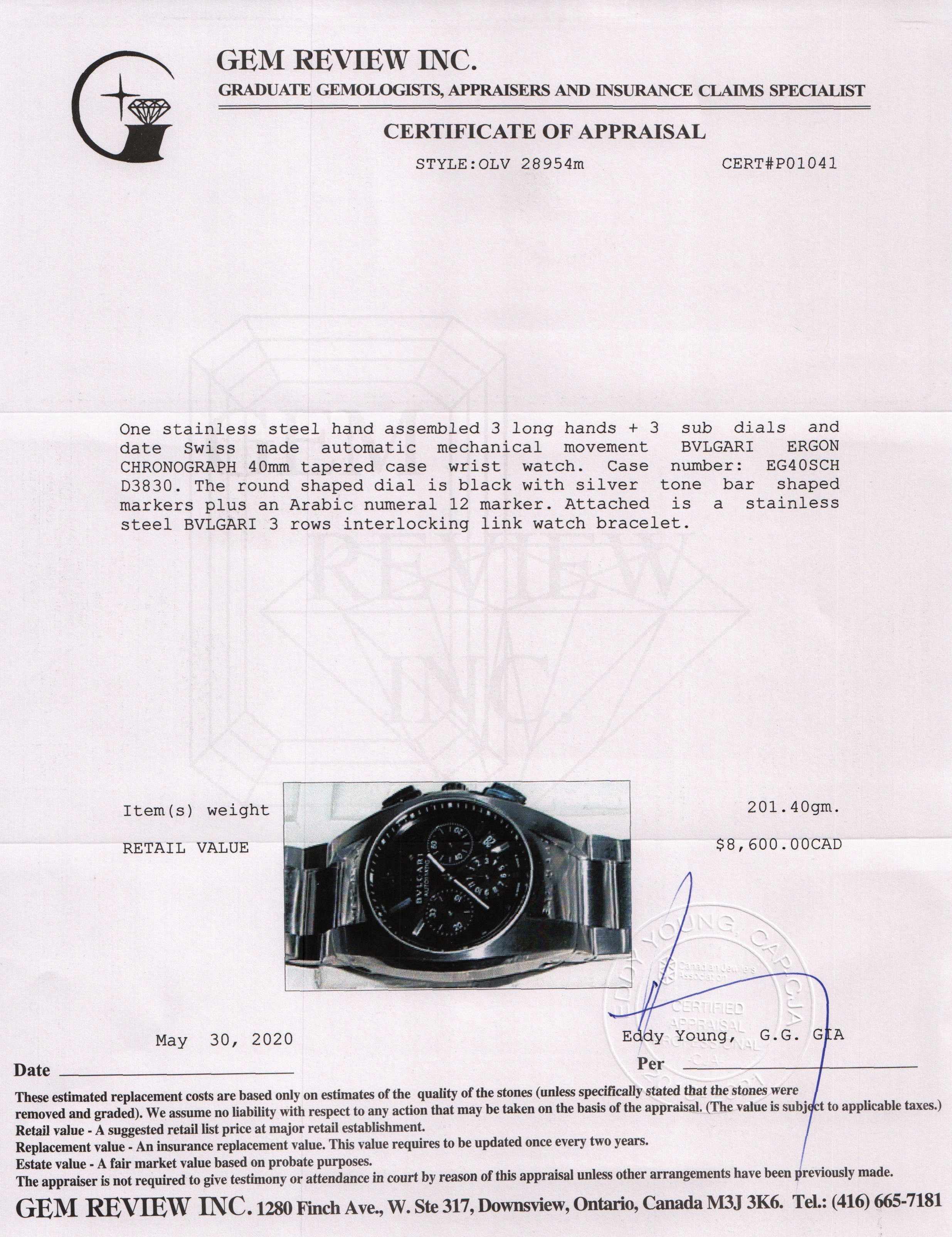 BVLGARI Chronograph Ergon Watch w/ Box