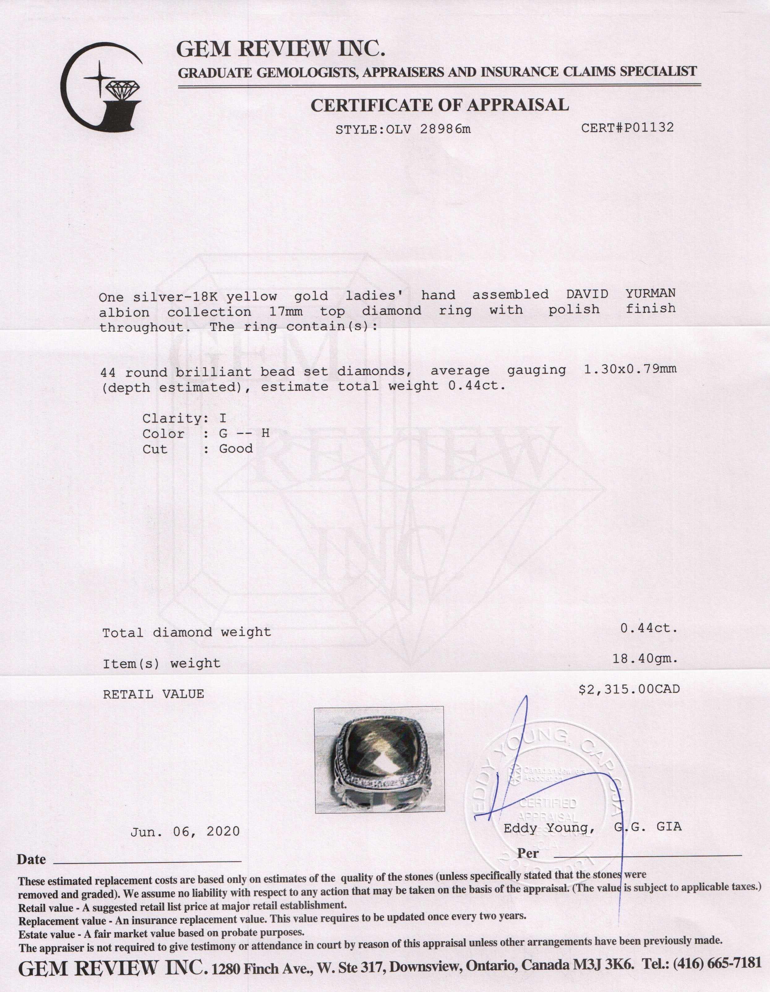 David Yurman Diamond and Gold Dome Albion Ring