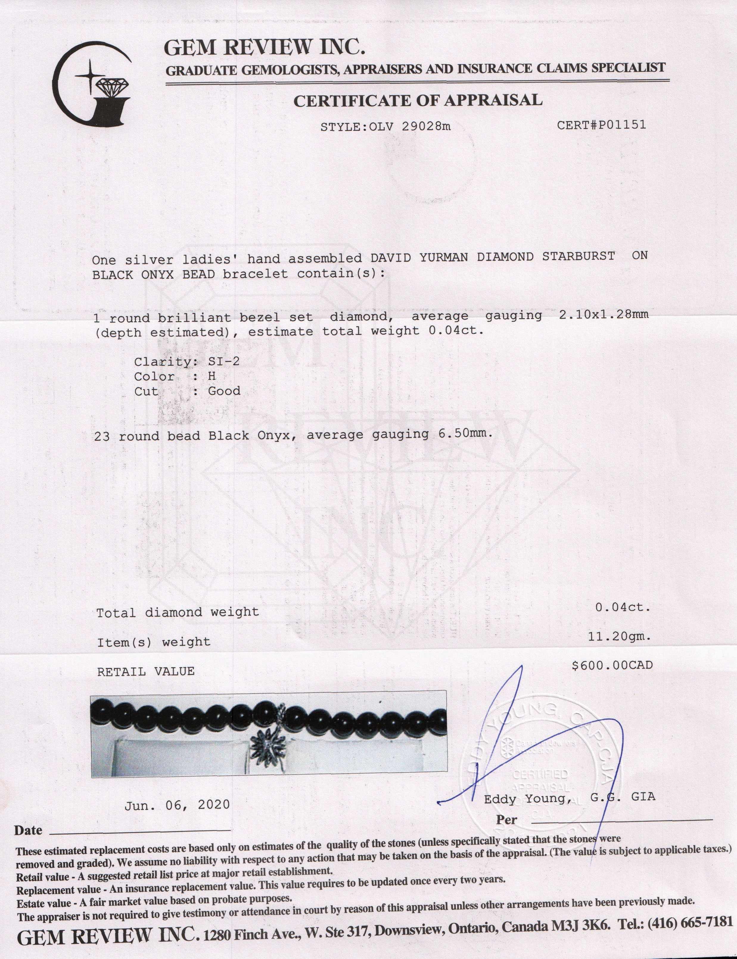 David Yurman Diamond Starburst Black Onyx Bead Bracelet