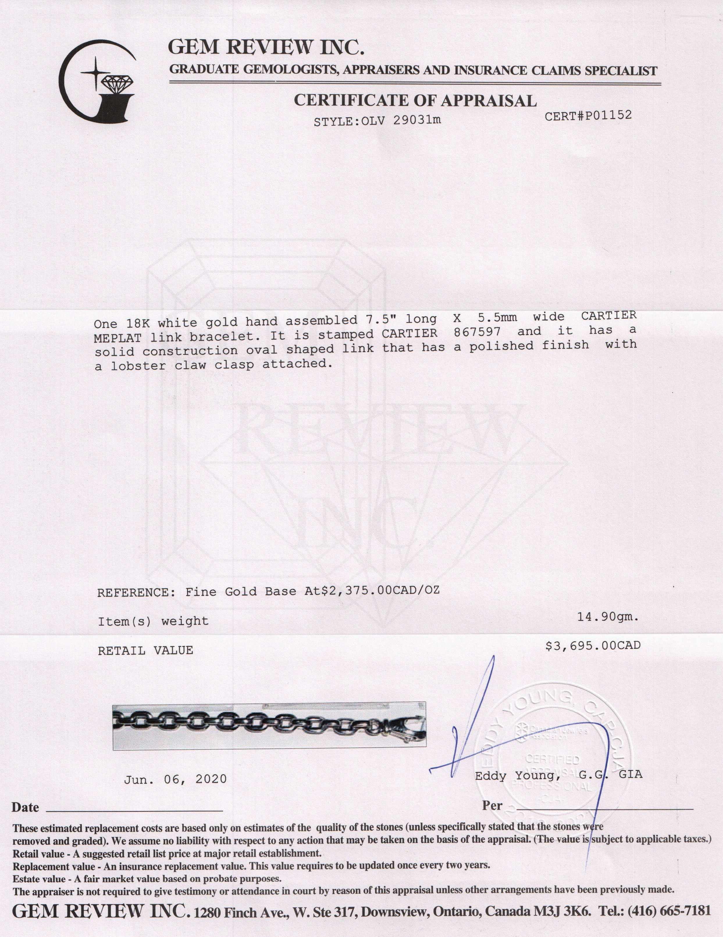 Cartier 18k White Gold Meplat Link Bracelet