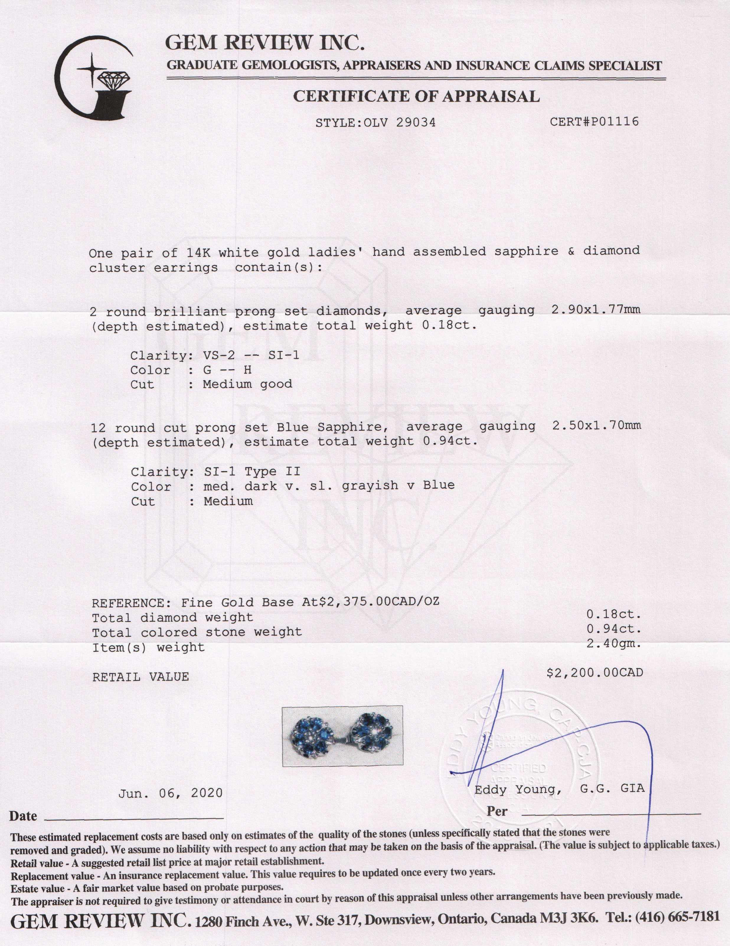 Blue Sapphire and Diamond Earrings