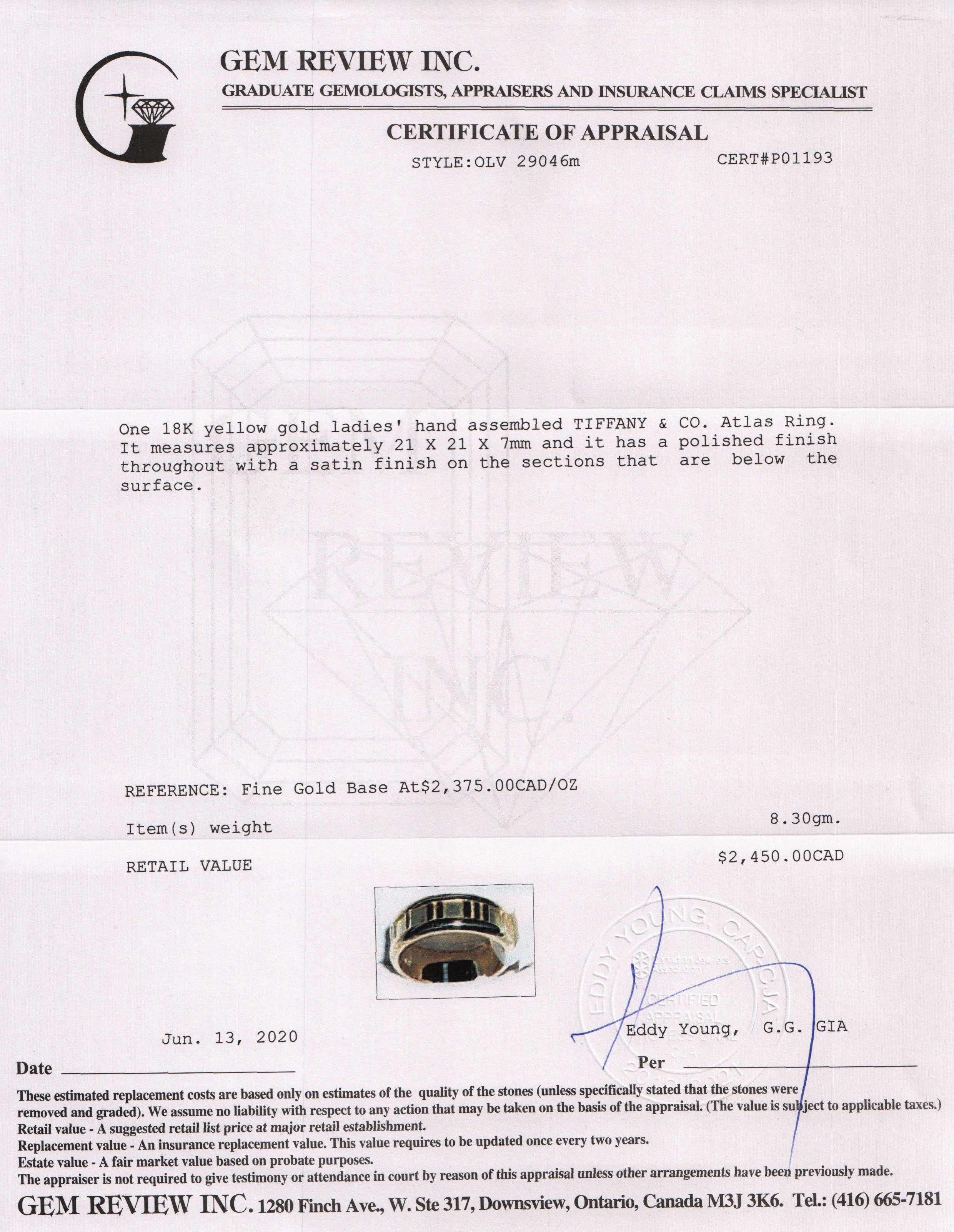 Tiffany & Co. 18K Gold Atlas Band Ring