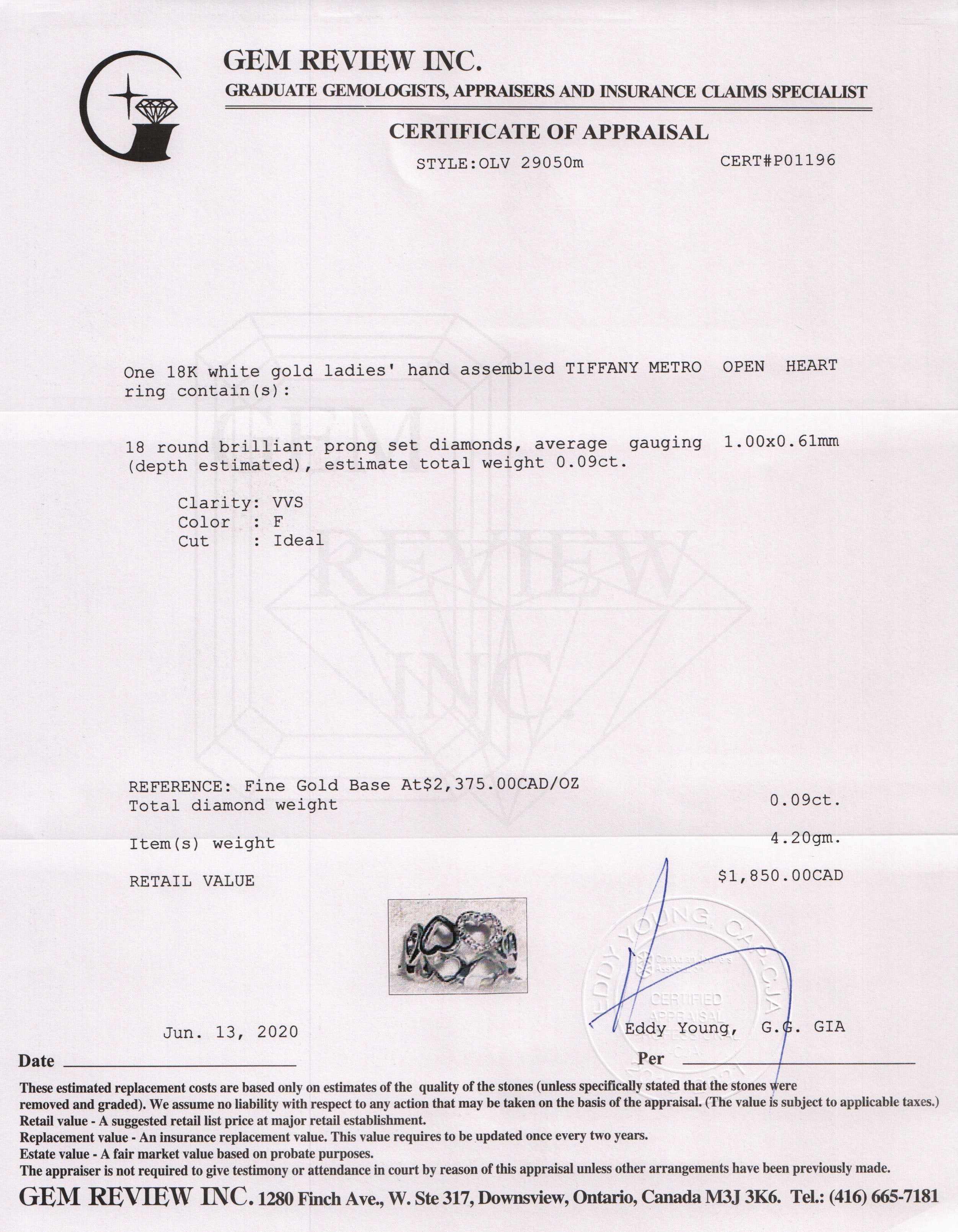 Tiffany & Co. 18k White Gold and Diamond Metro Open Heart Ring