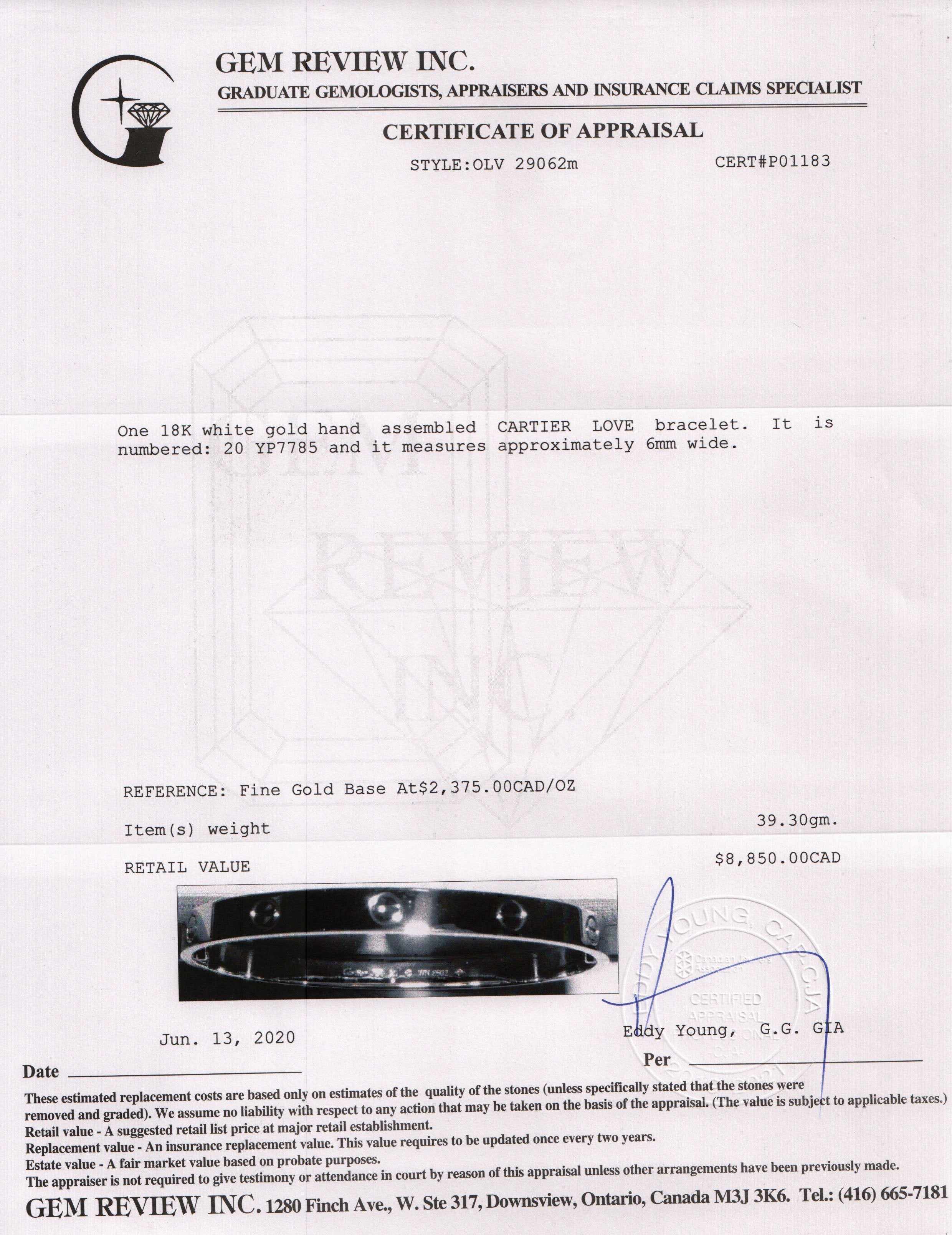 Cartier 18k White Gold Love Bracelet