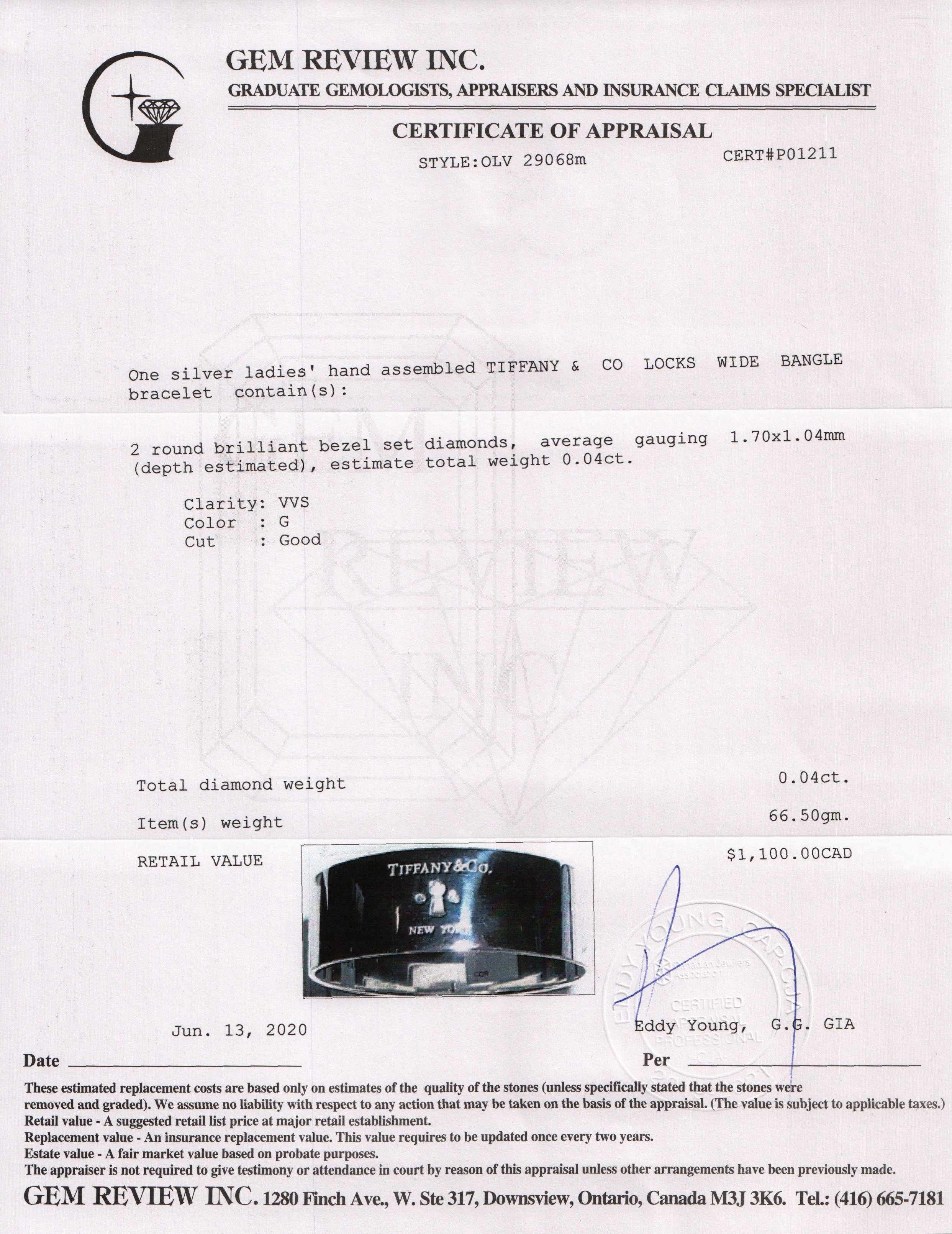 Tiffany & Co. Diamond Locks Wide Bangle Bracelet