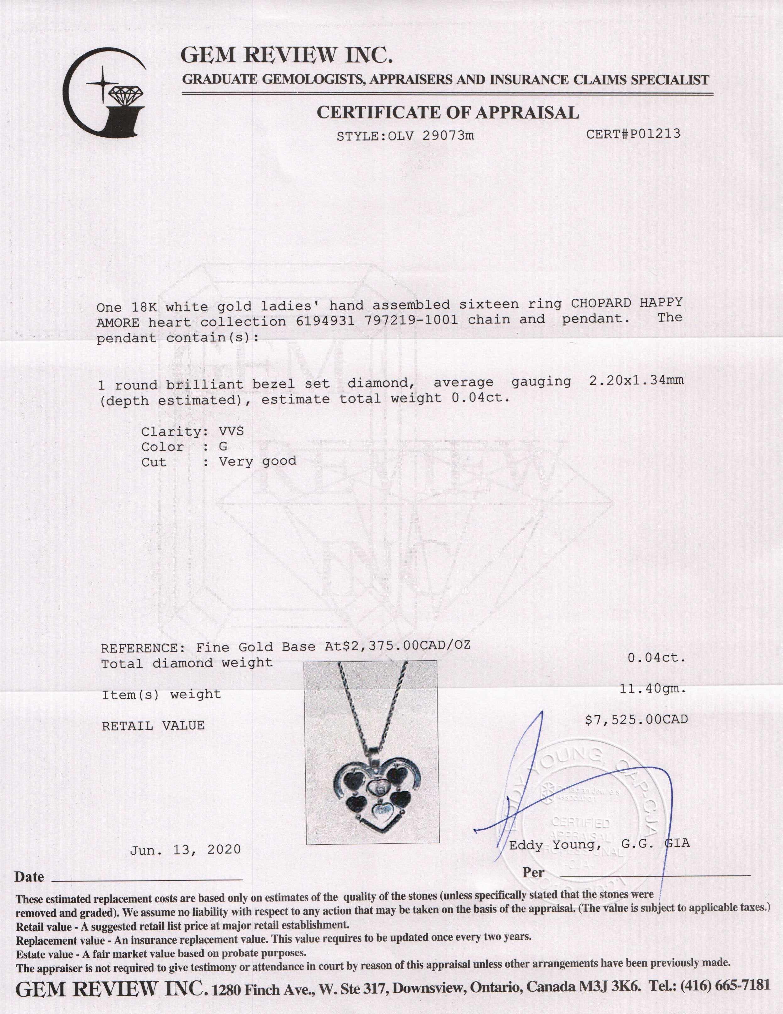 Chopard 18k White Gold Happy Amore Diamond Pendant Necklace