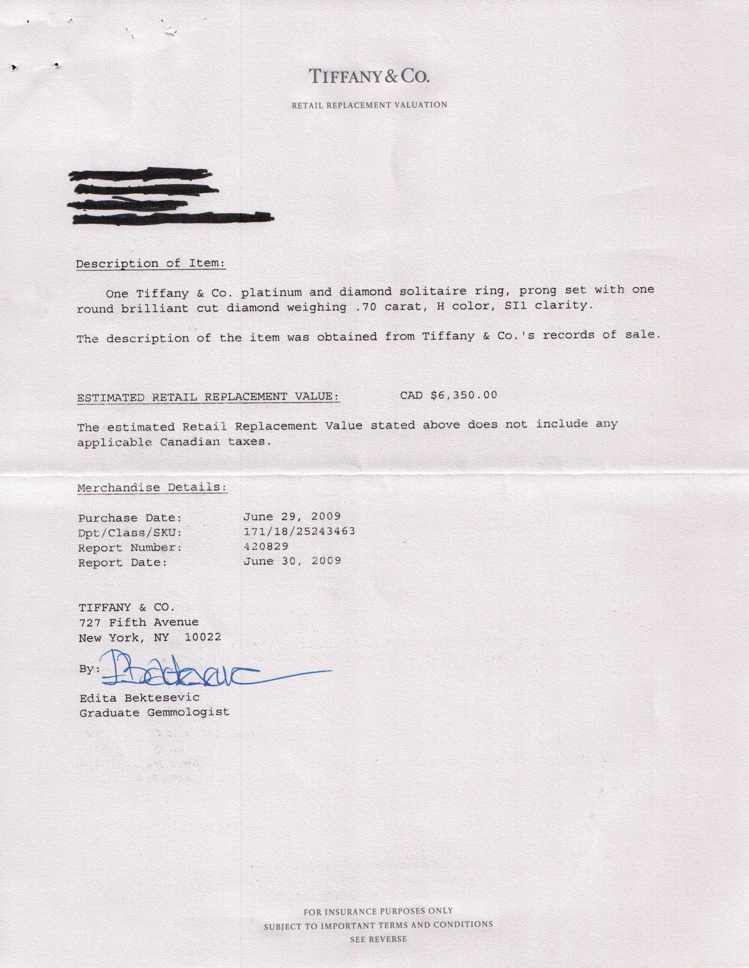 Tiffany & Co. Solitaire 0.70 ct. Round Diamond Engagement Ring