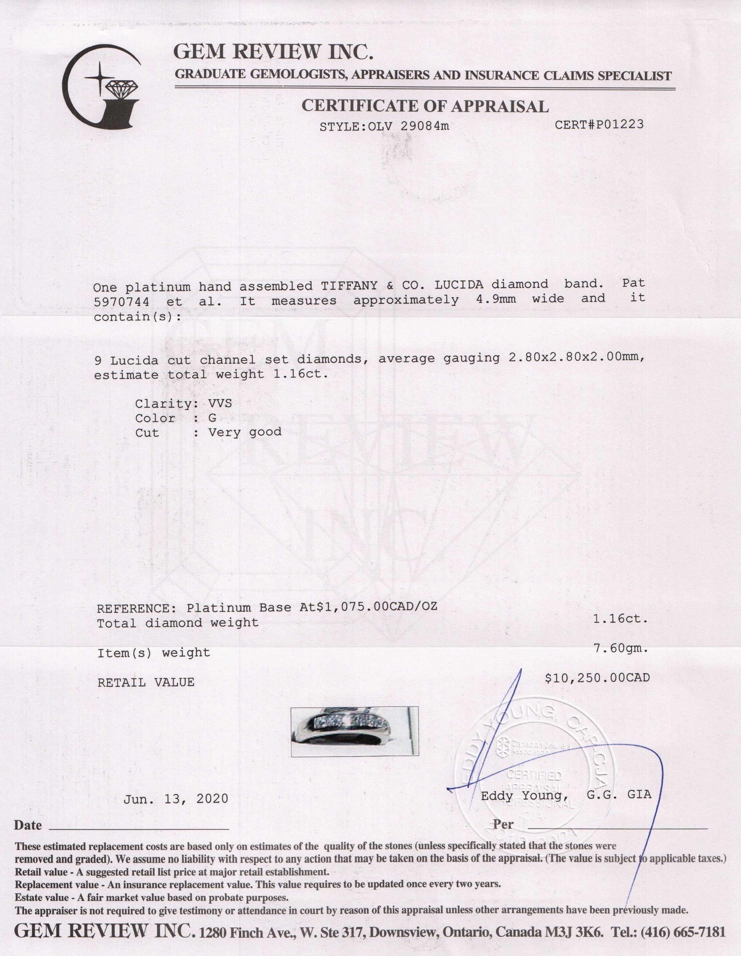 Tiffany & Co. Platinum and Diamond Lucida Band Ring