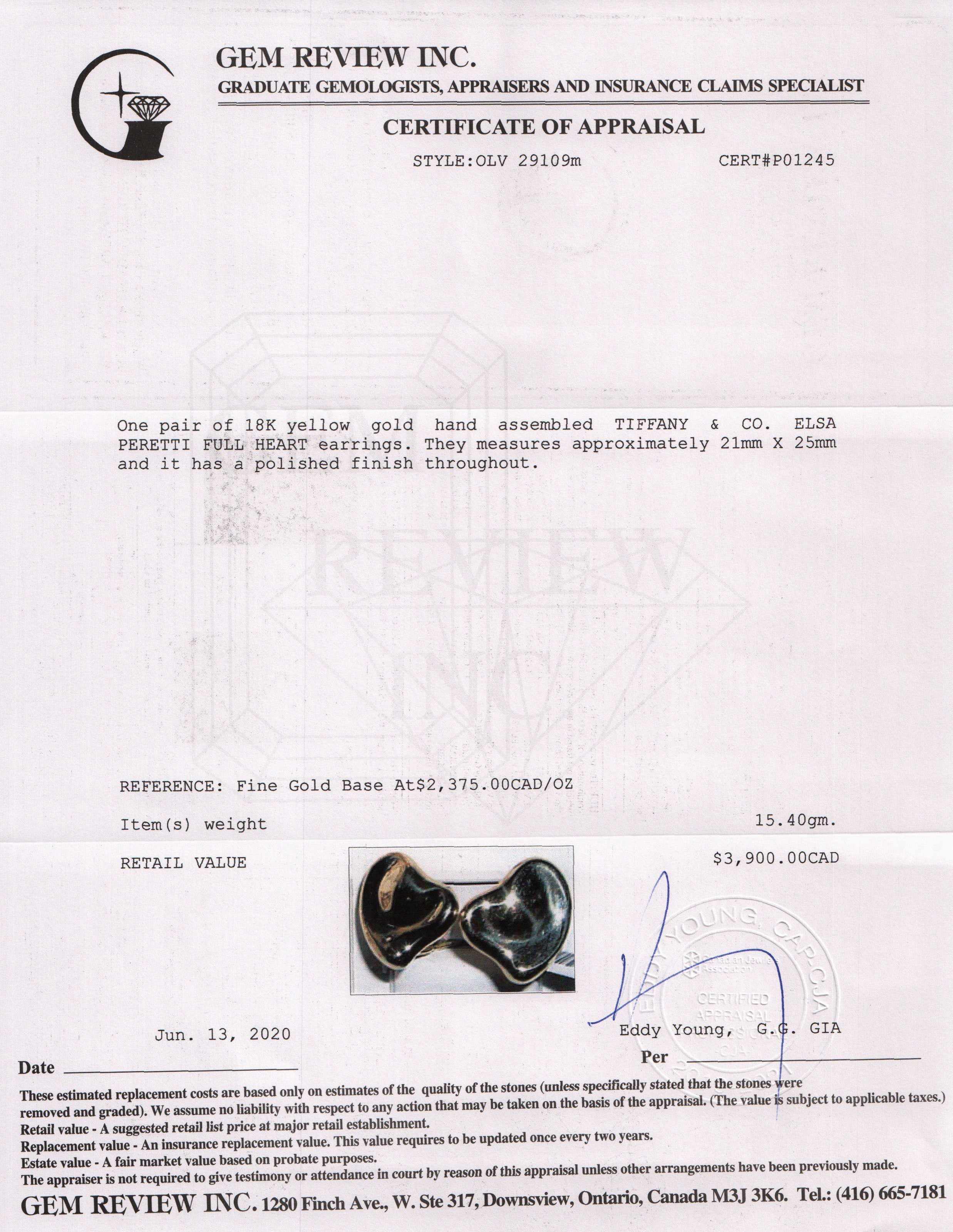 Tiffany & Co. 18k Gold Elsa Peretti Full Heart Ear Clips