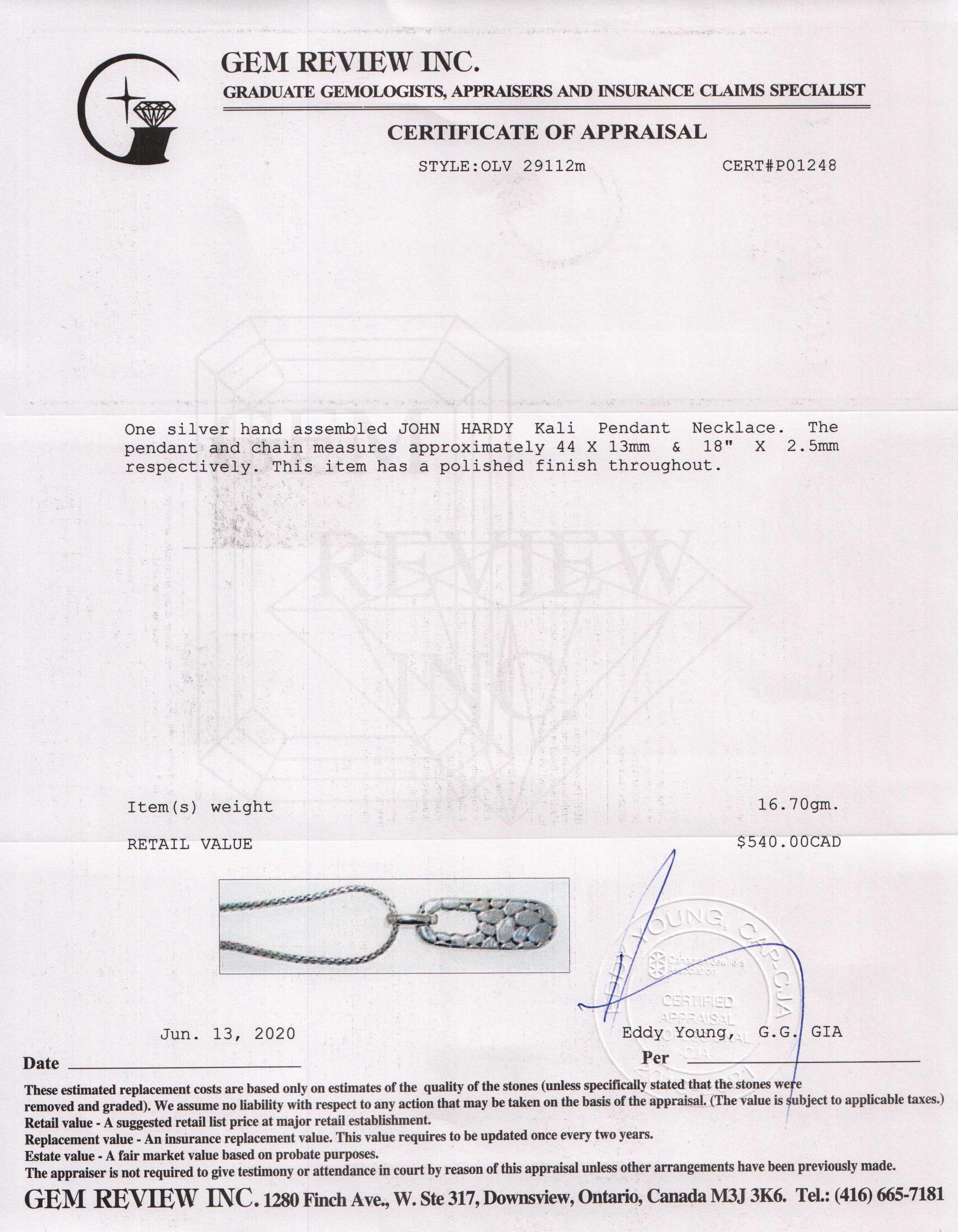 John Hardy Kali Pebble Rectangular Pendant Necklace