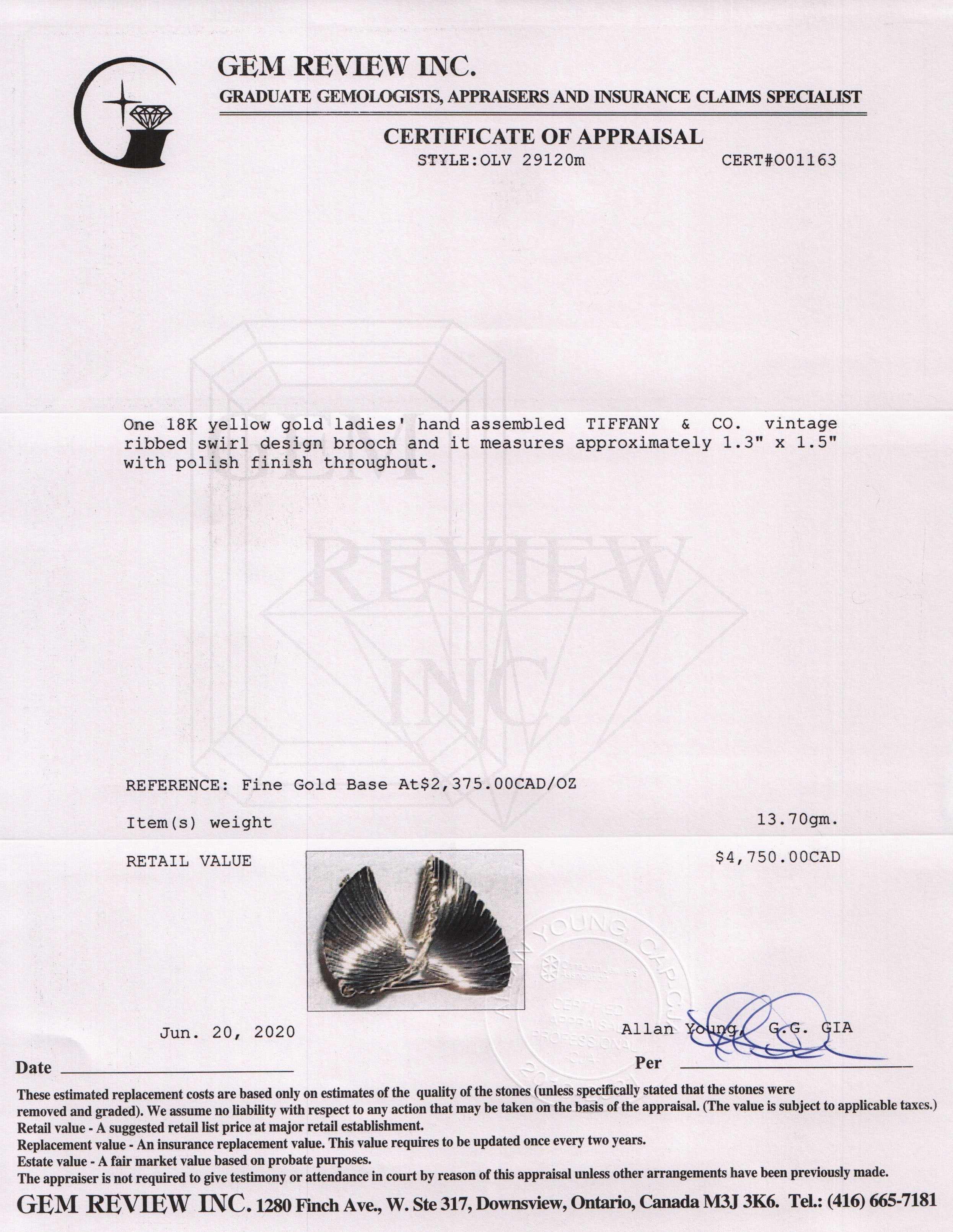 Tiffany & Co. Vintage 18k Gold Fan Brooch