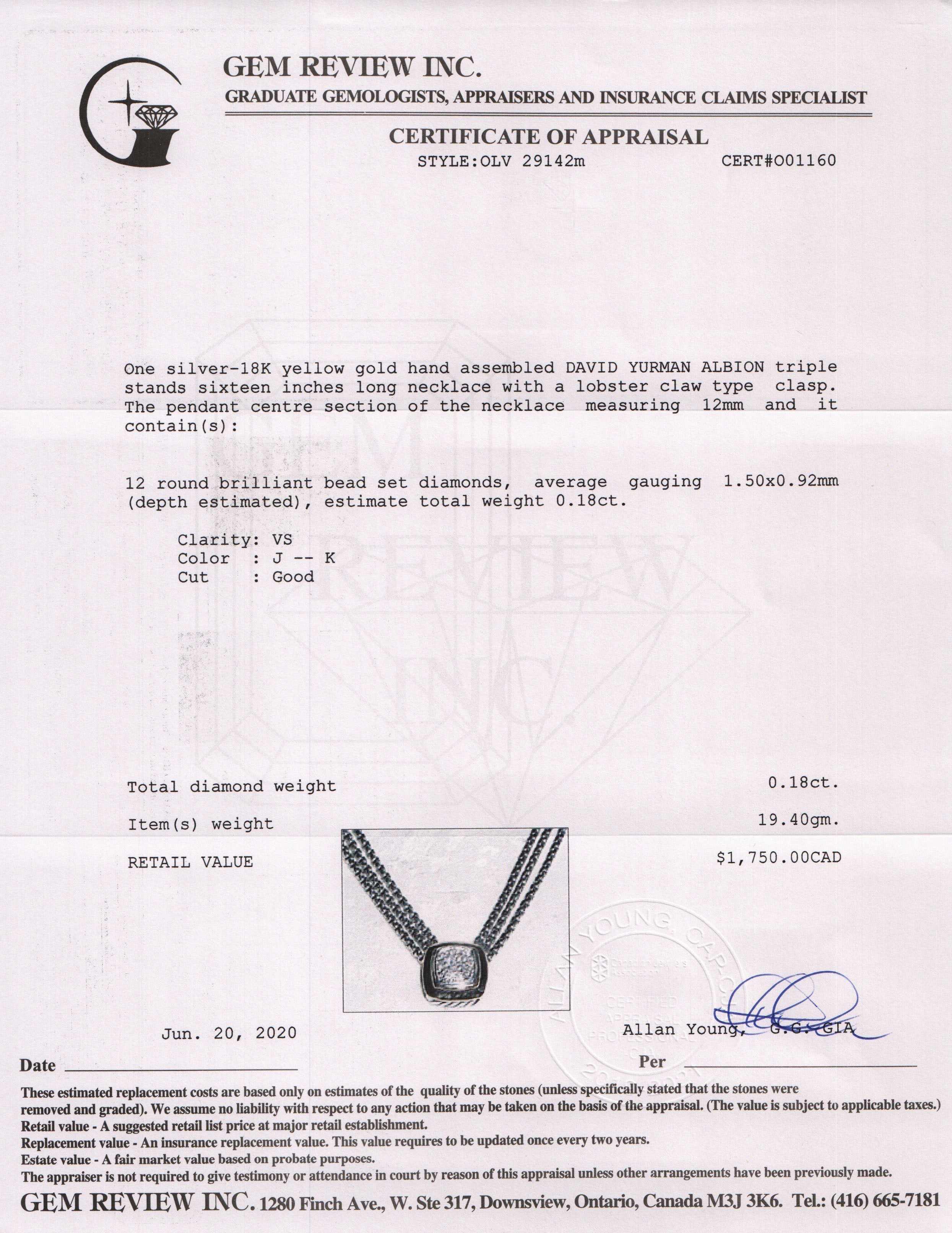 David Yurman Two-Tone Triple Strand Pave Diamond Albion Necklace