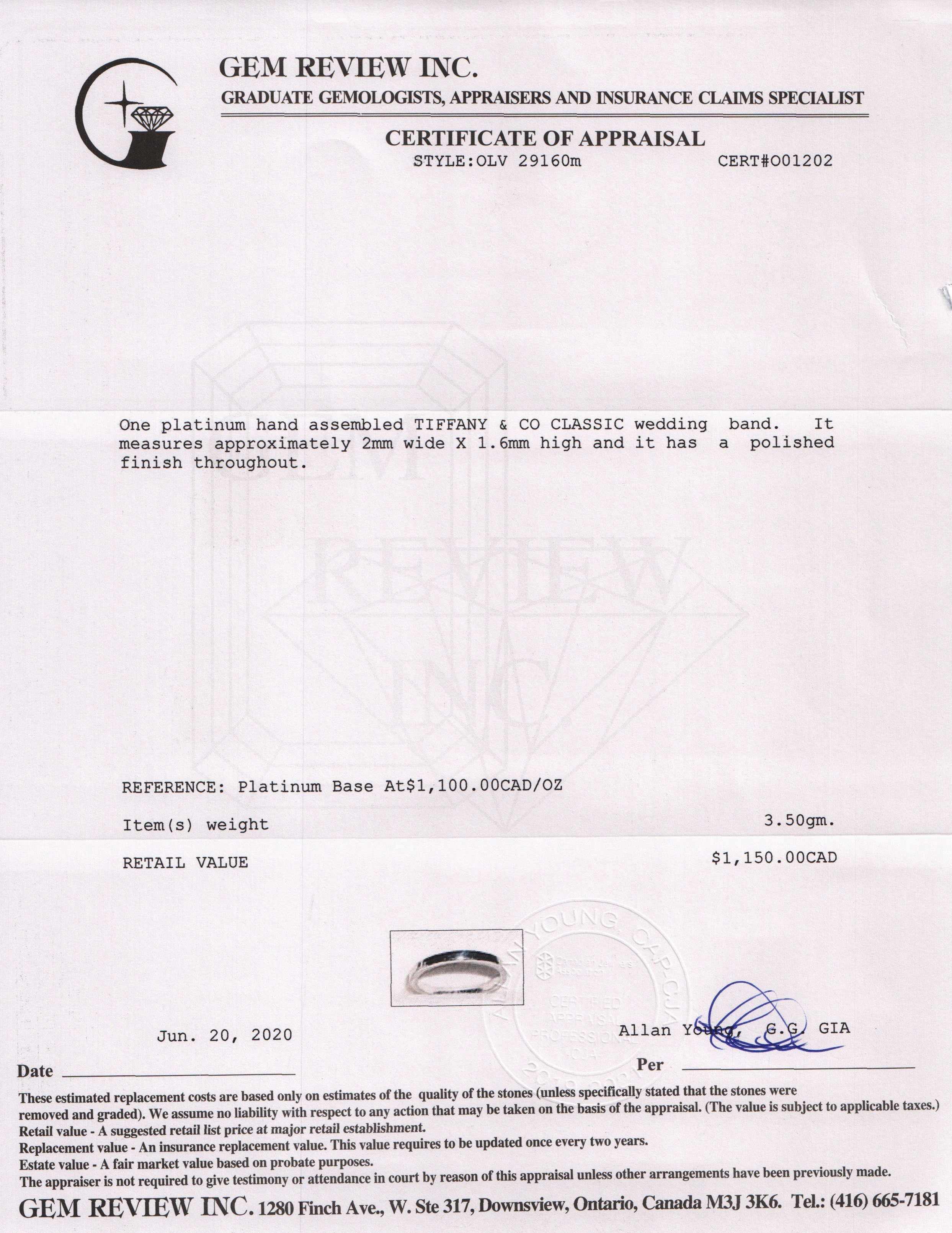 Tiffany & Co. Platinum Classic Wedding Band