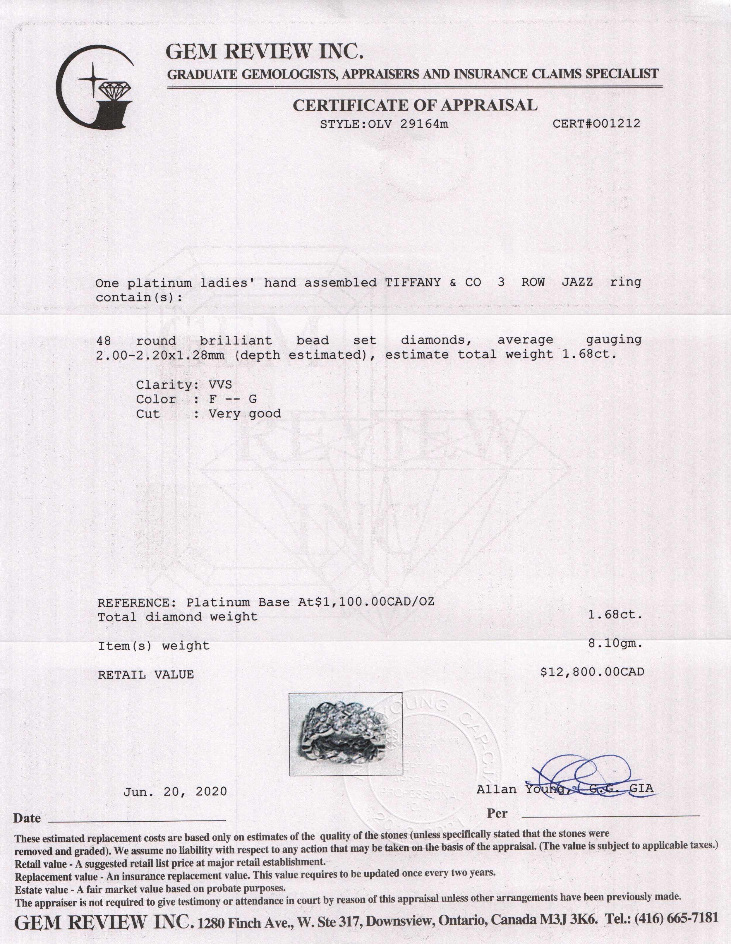 Tiffany & Co. Platinum Three Row Diamond Jazz Ring