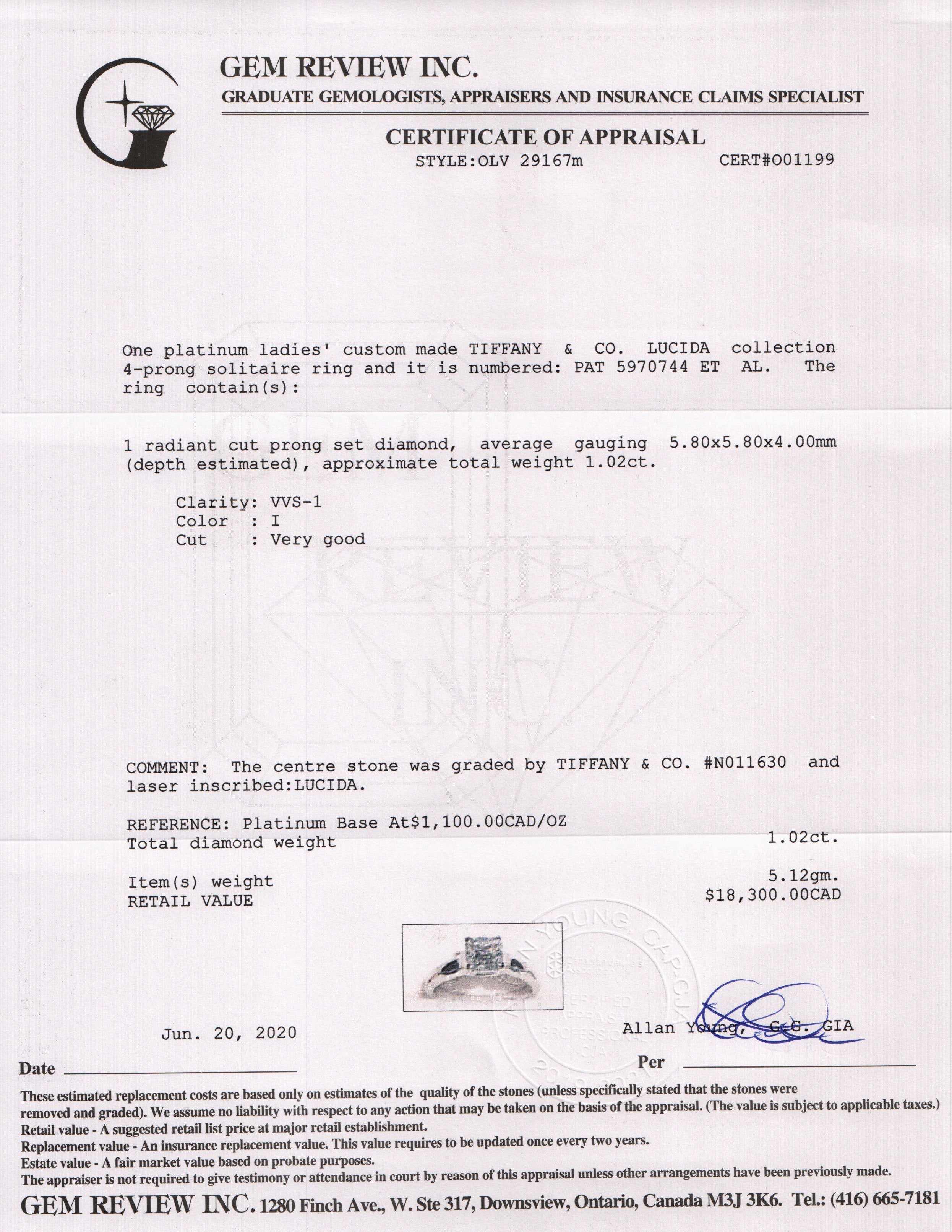 Tiffany & Co. Solitaire 1.02 ct. Lucida Diamond Engagement Ring