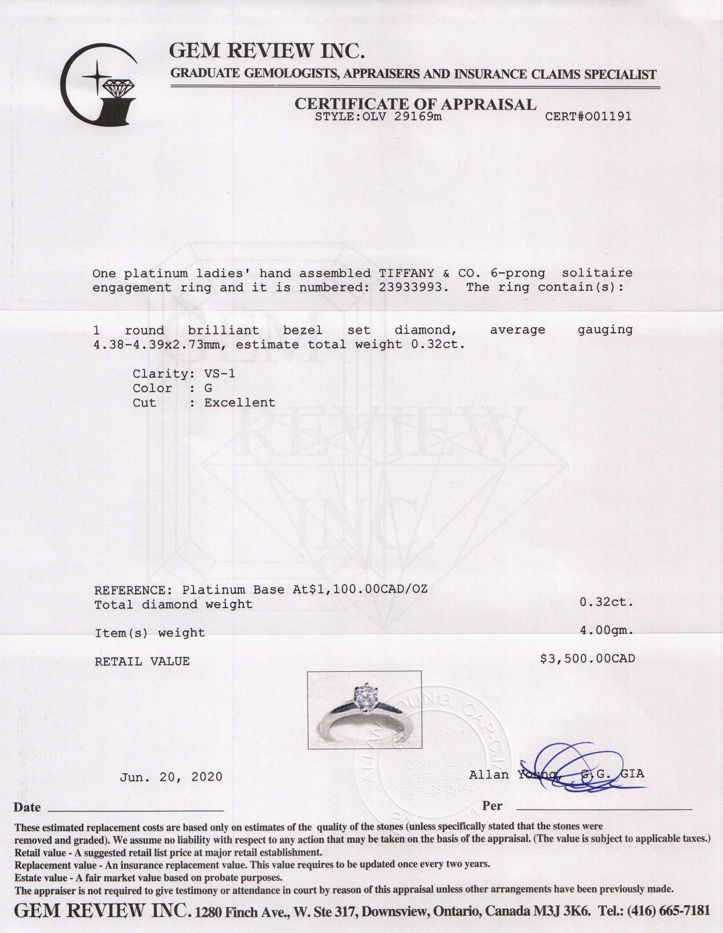 Tiffany & Co. Solitaire 0.32 ct. Round Diamond Engagement Ring