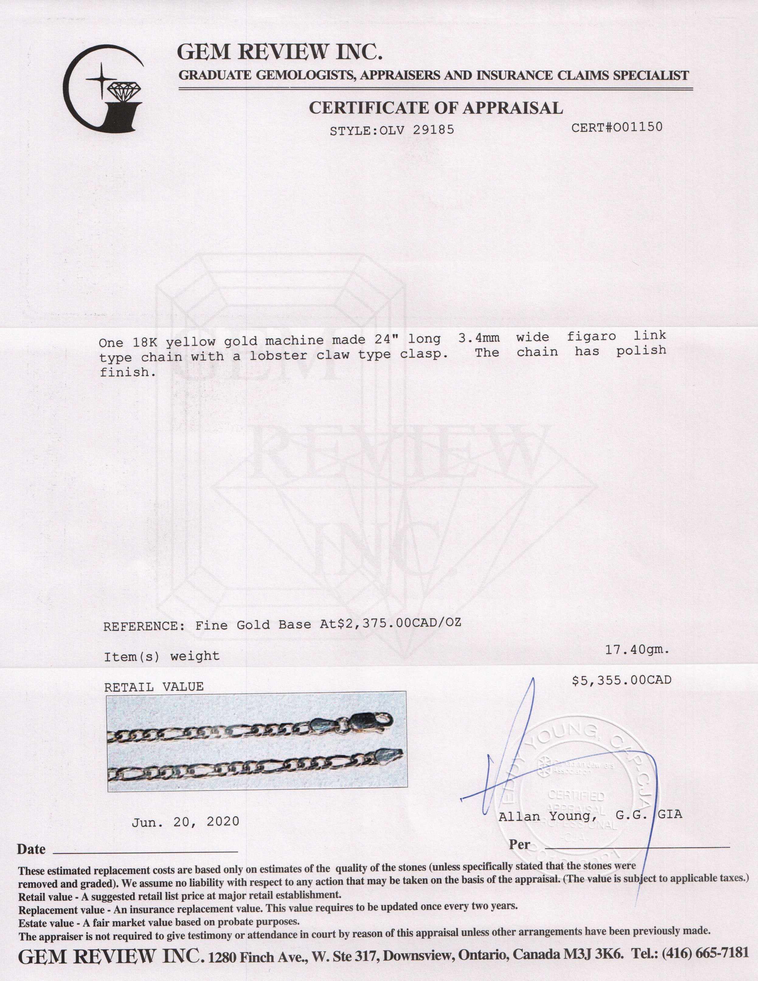 18k Gold Figaro Chain Link Necklace