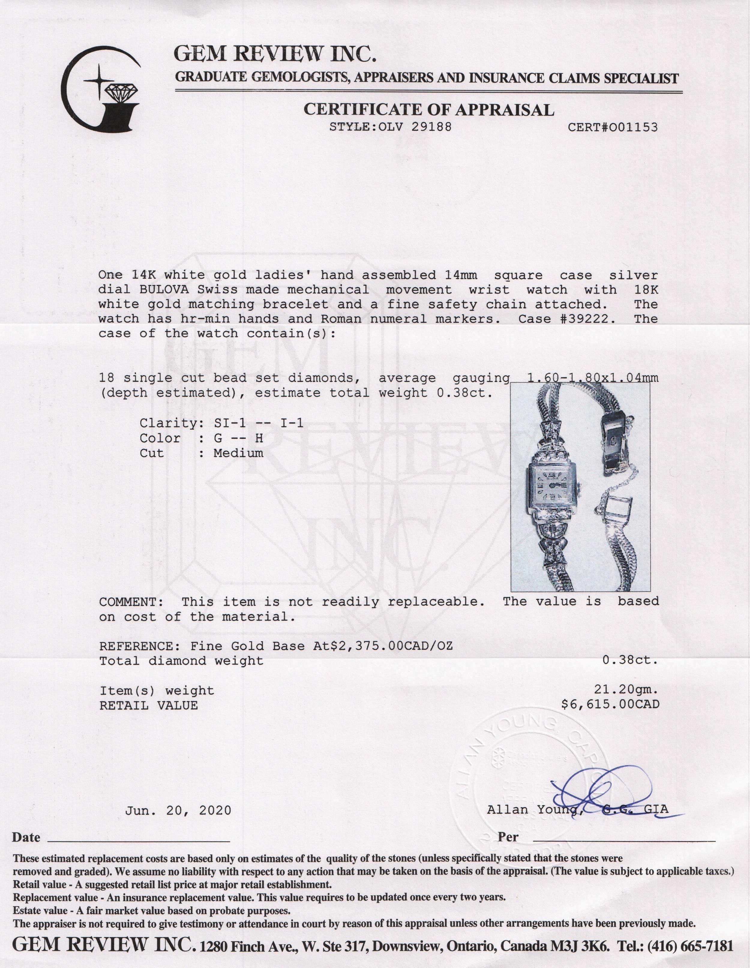 Antique White Gold & Diamond Bulova Watch