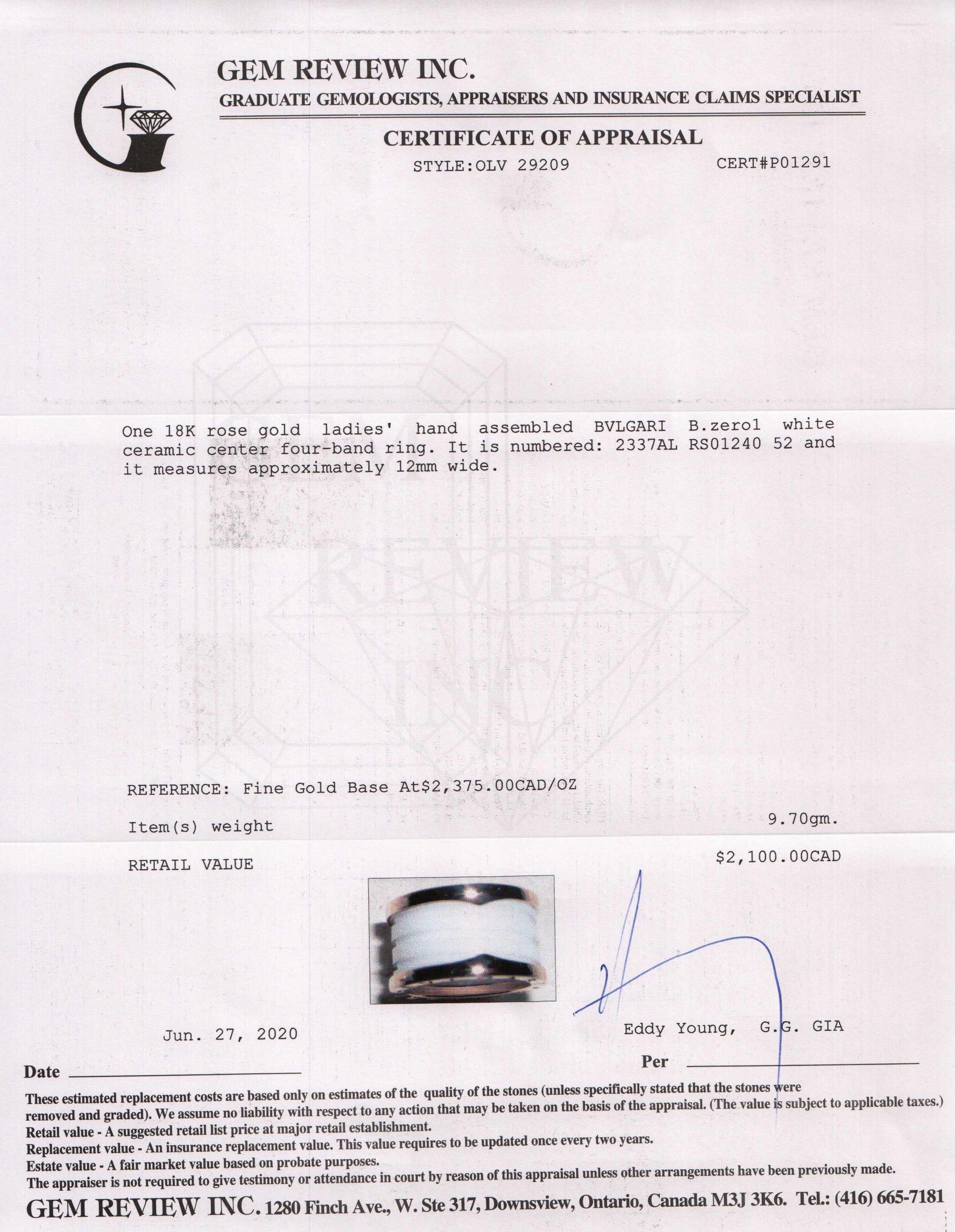 BVLGARI 18k Rose Gold & White Ceramic B.Zero1 Four-Band Ring