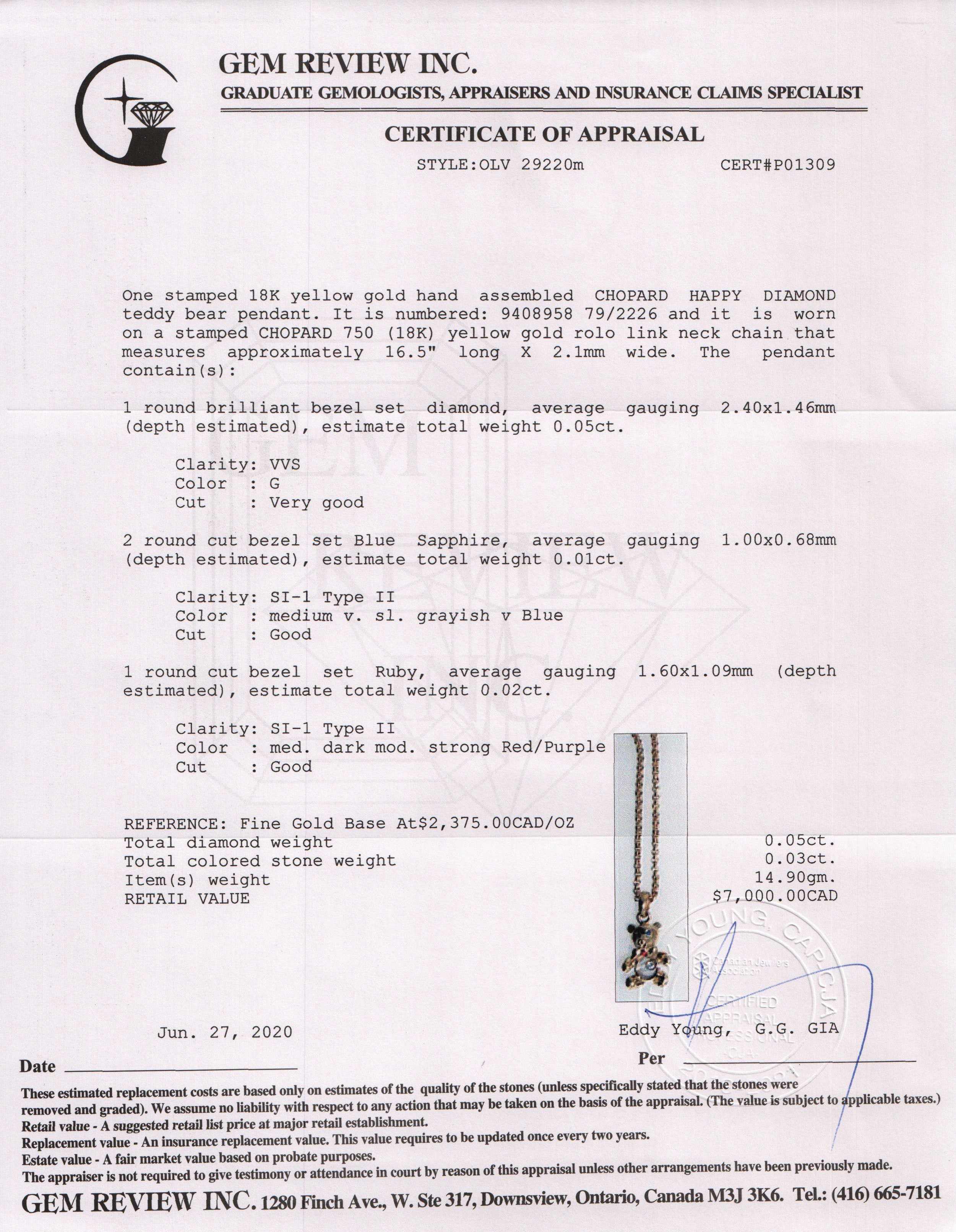 Chopard 18k Gold Happy Diamonds Teddy Bear Pendant Necklace