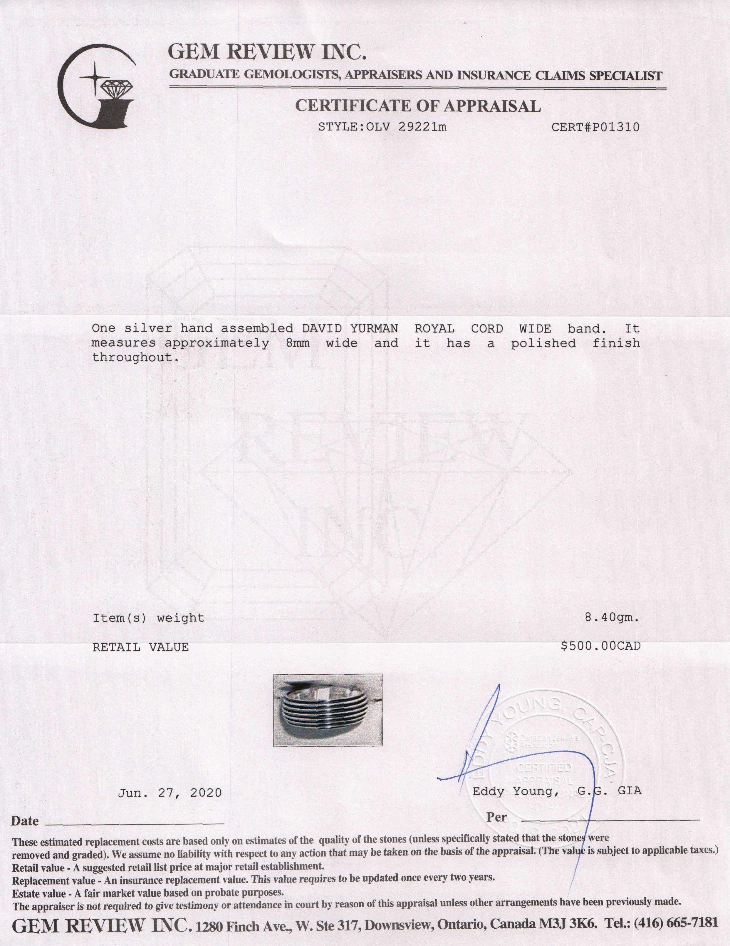 David Yurman Royal Cord Band Ring