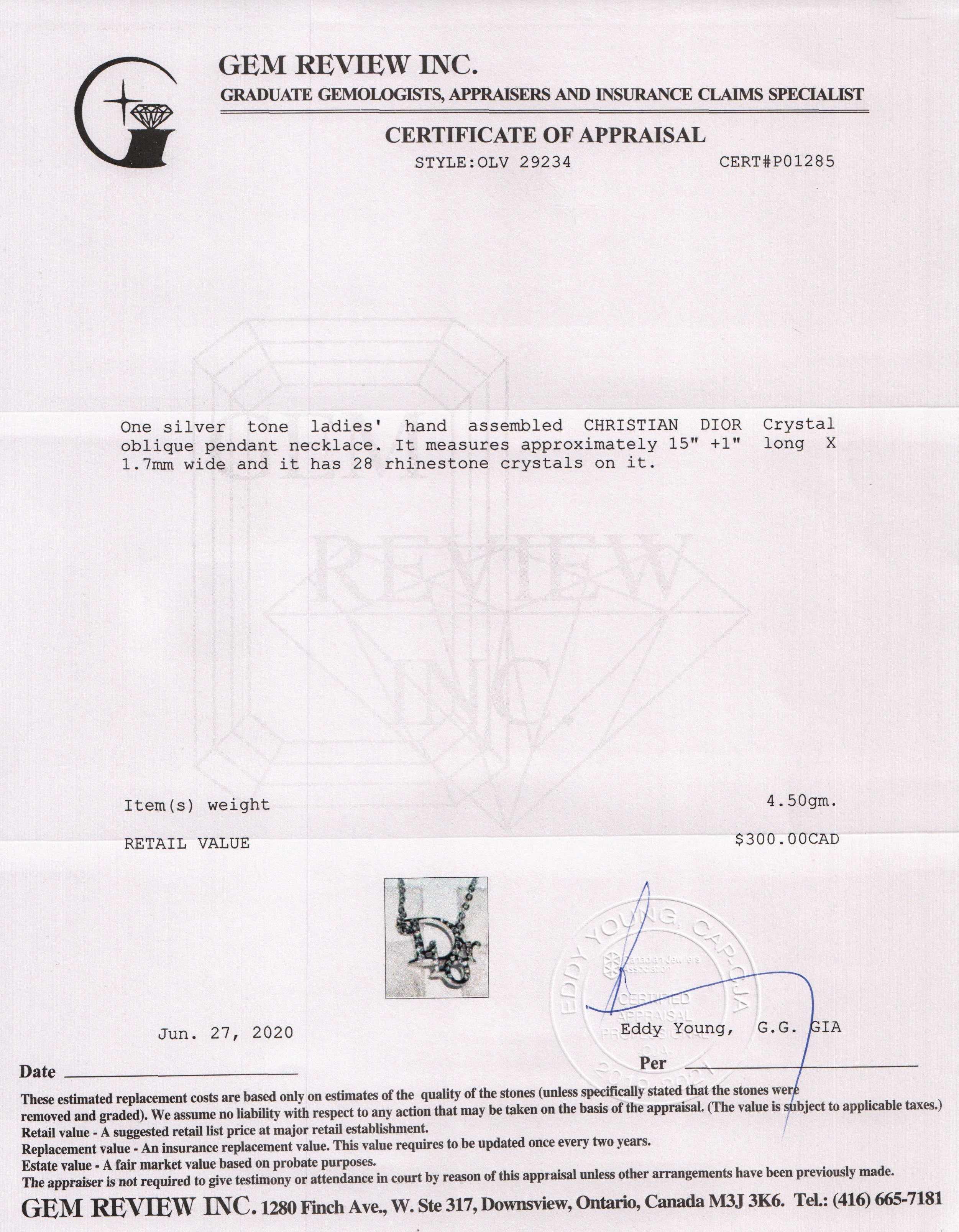 Christian Dior Crystal Oblique Pendant Necklace