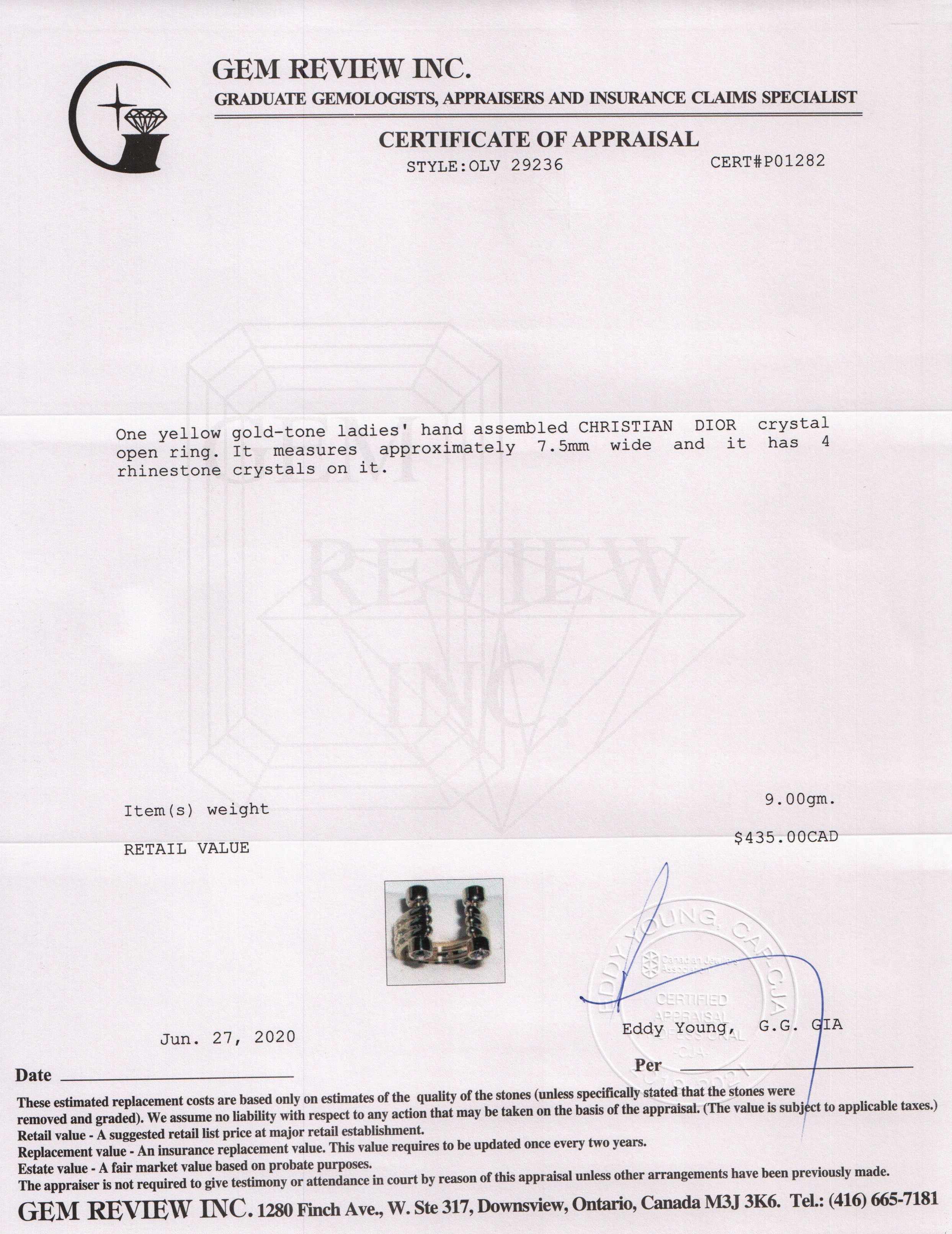 Christian Dior Crystal Open Ring