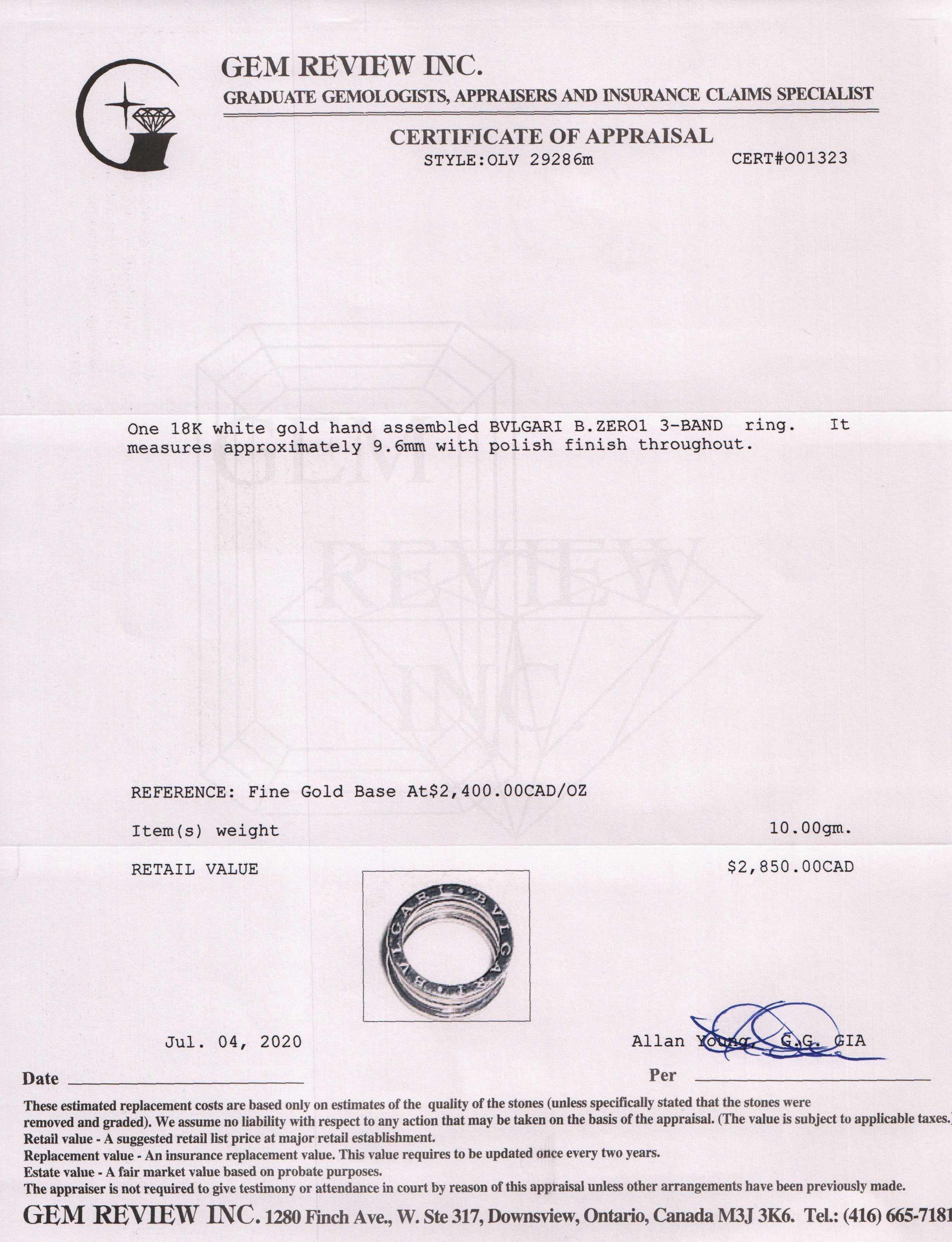 BVLGARI 18k White Gold B.Zero1 3-Band Ring