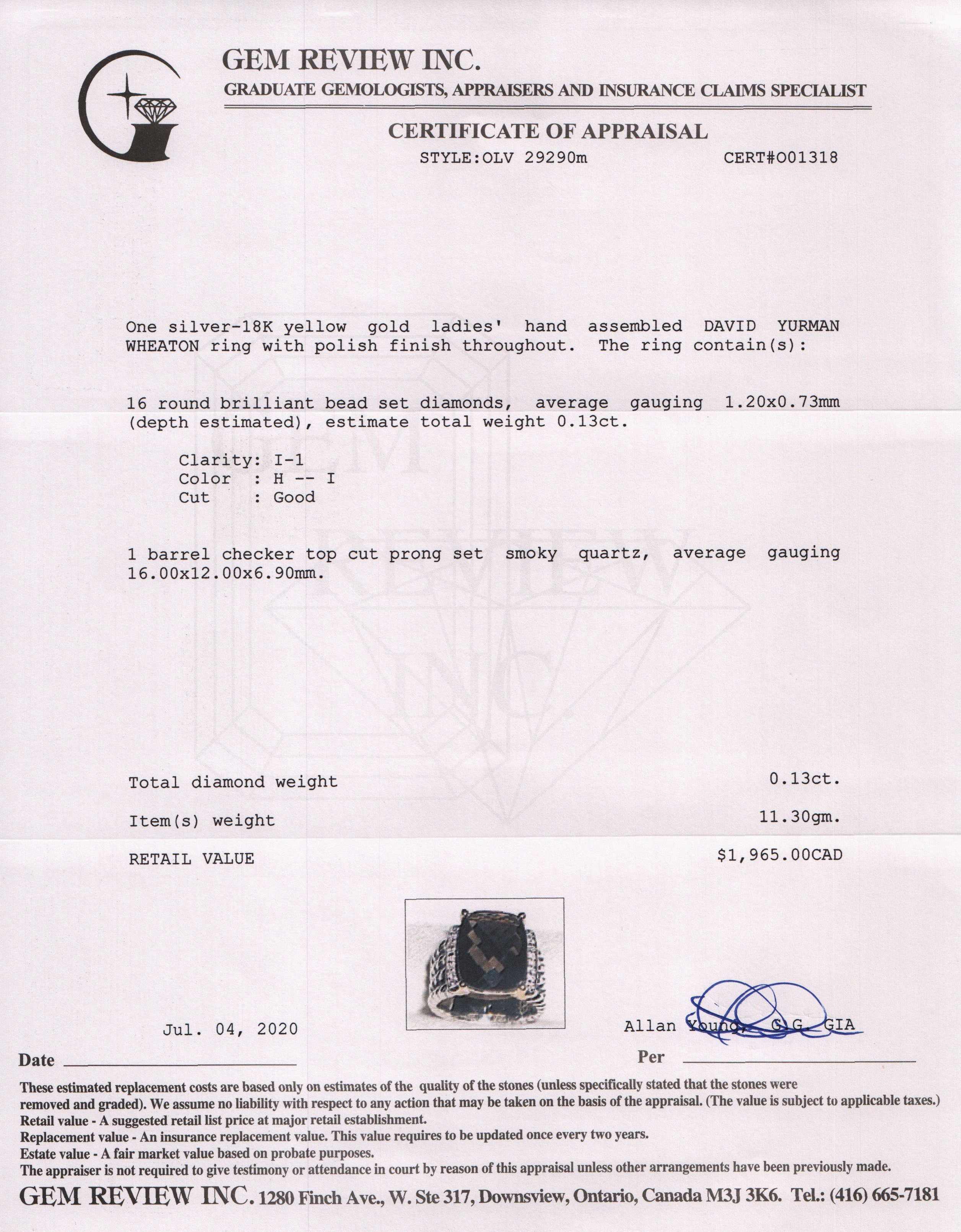 David Yurman Two-Tone Smoky Quartz and Diamond Wheaton Ring