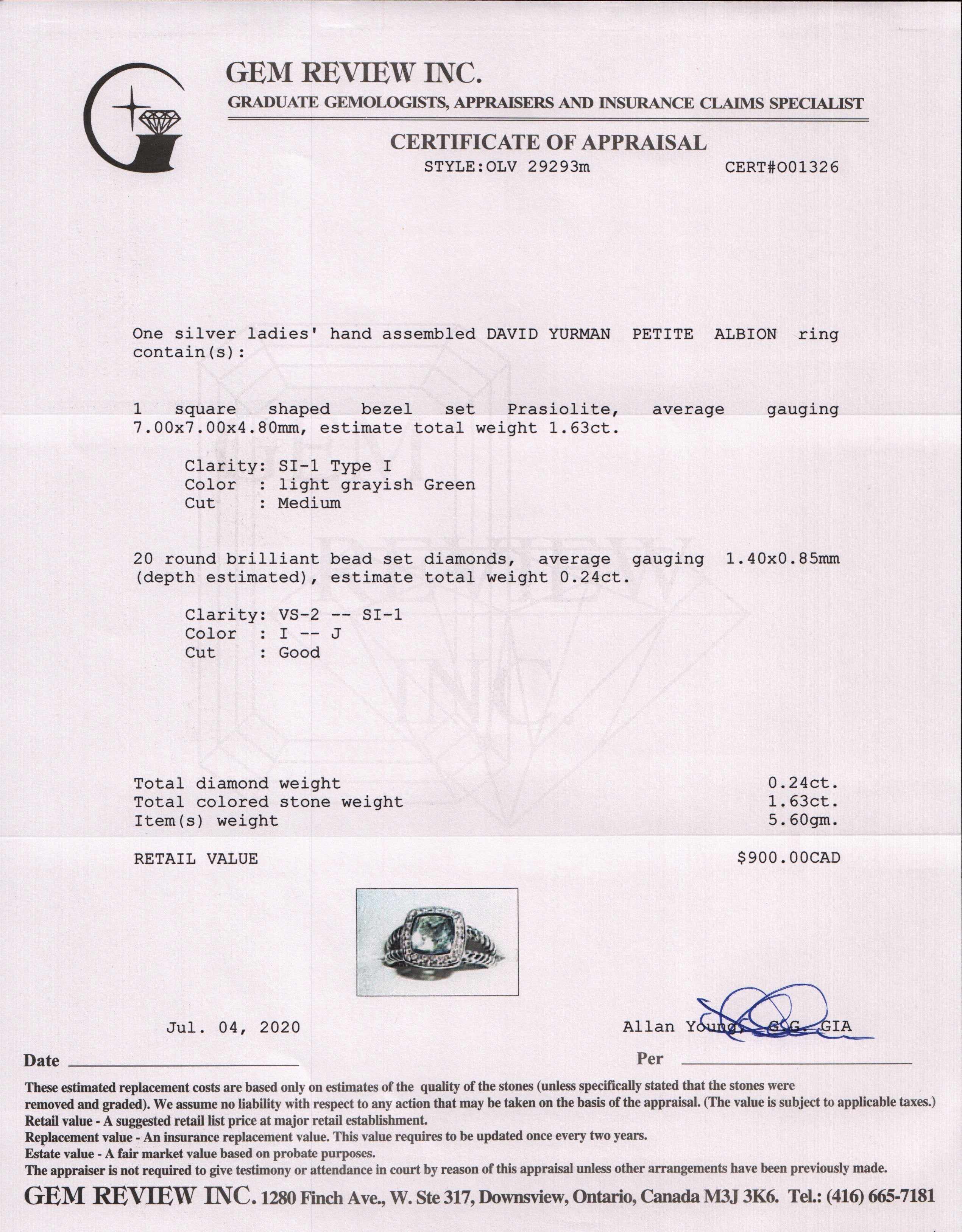 David Yurman Petite Albion Ring with Prasiolite and Diamonds