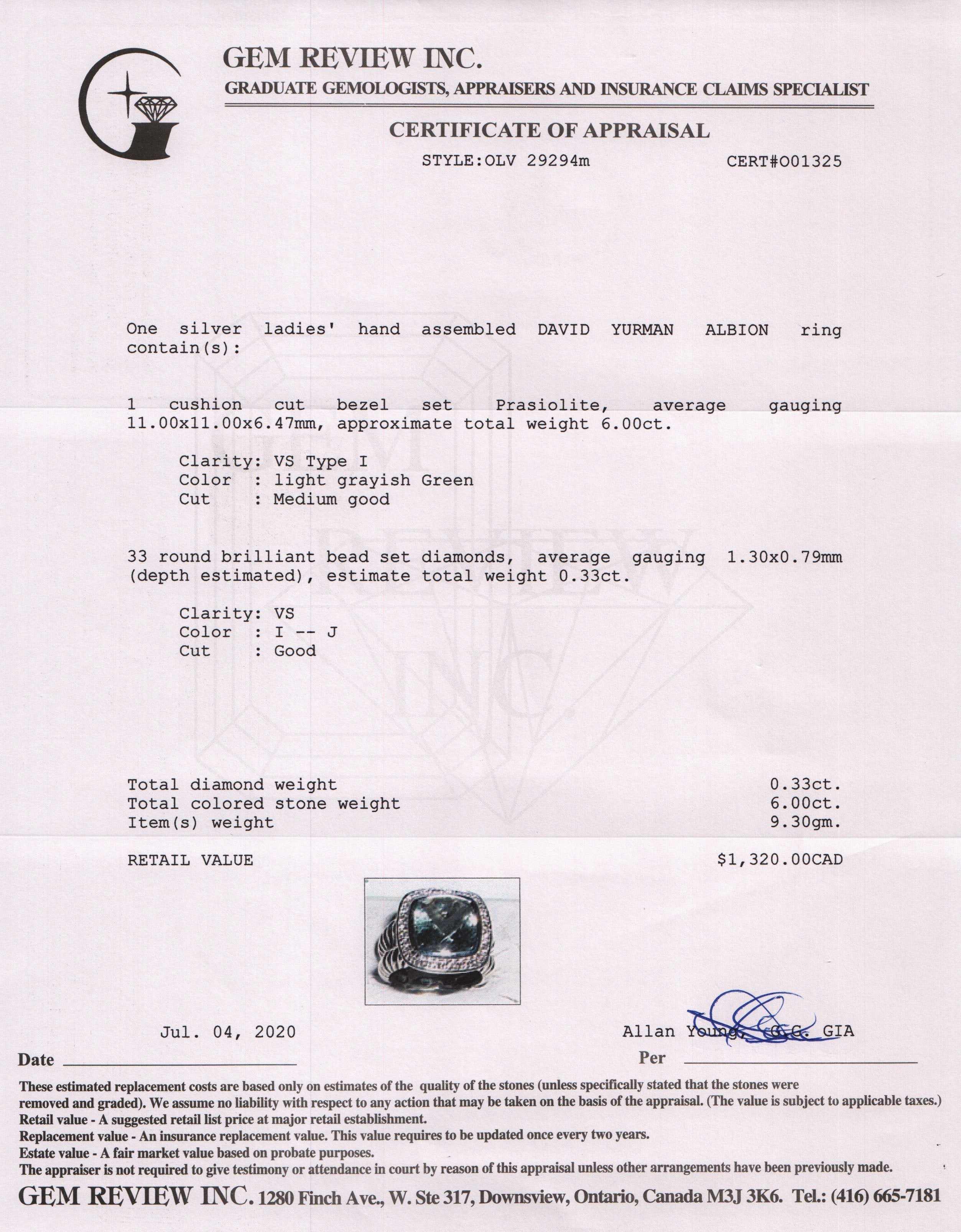 David Yurman Petite Albion Ring with Prasiolite and Diamonds