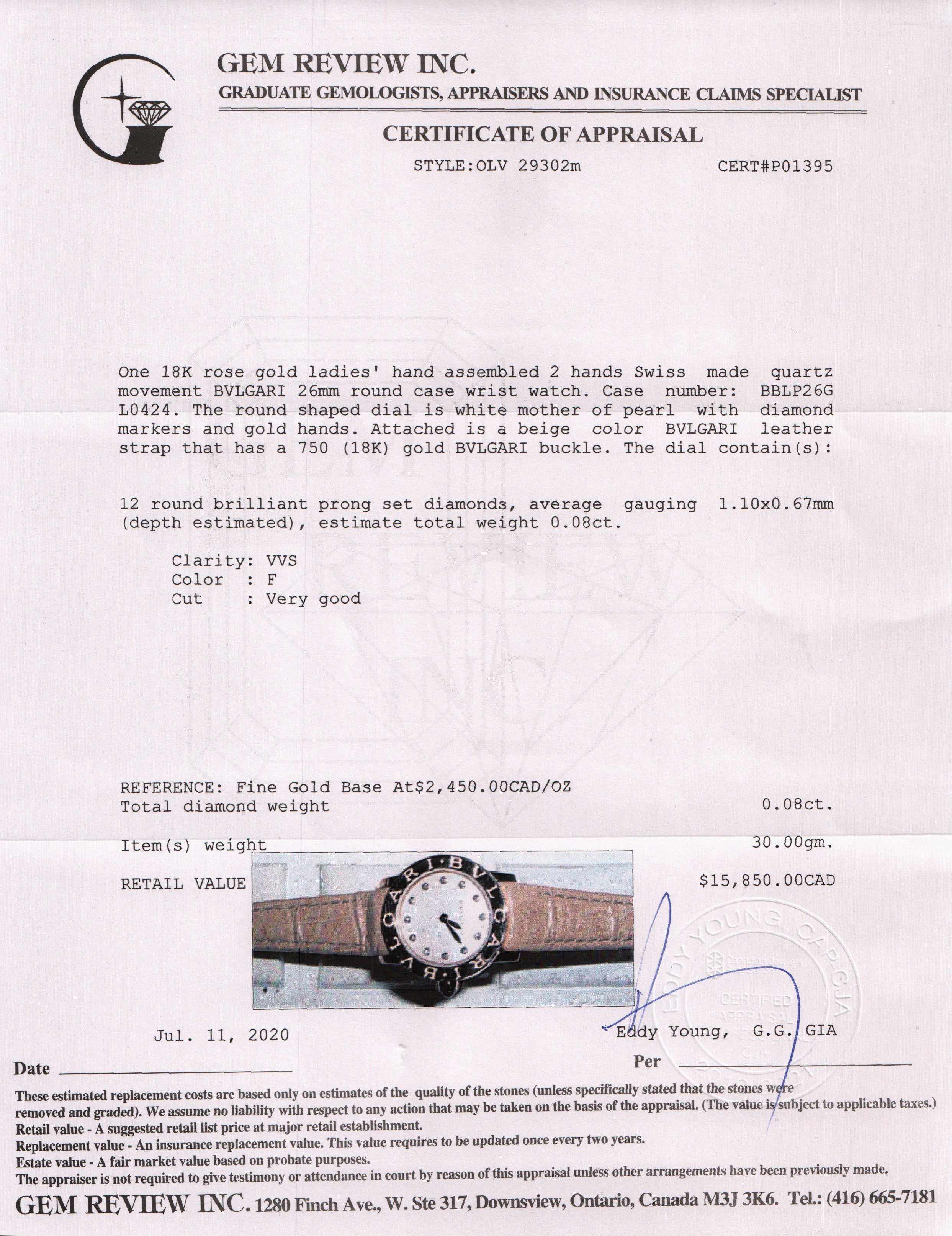 Bvlgari Bvlgari Watch w/ Travel Pouch