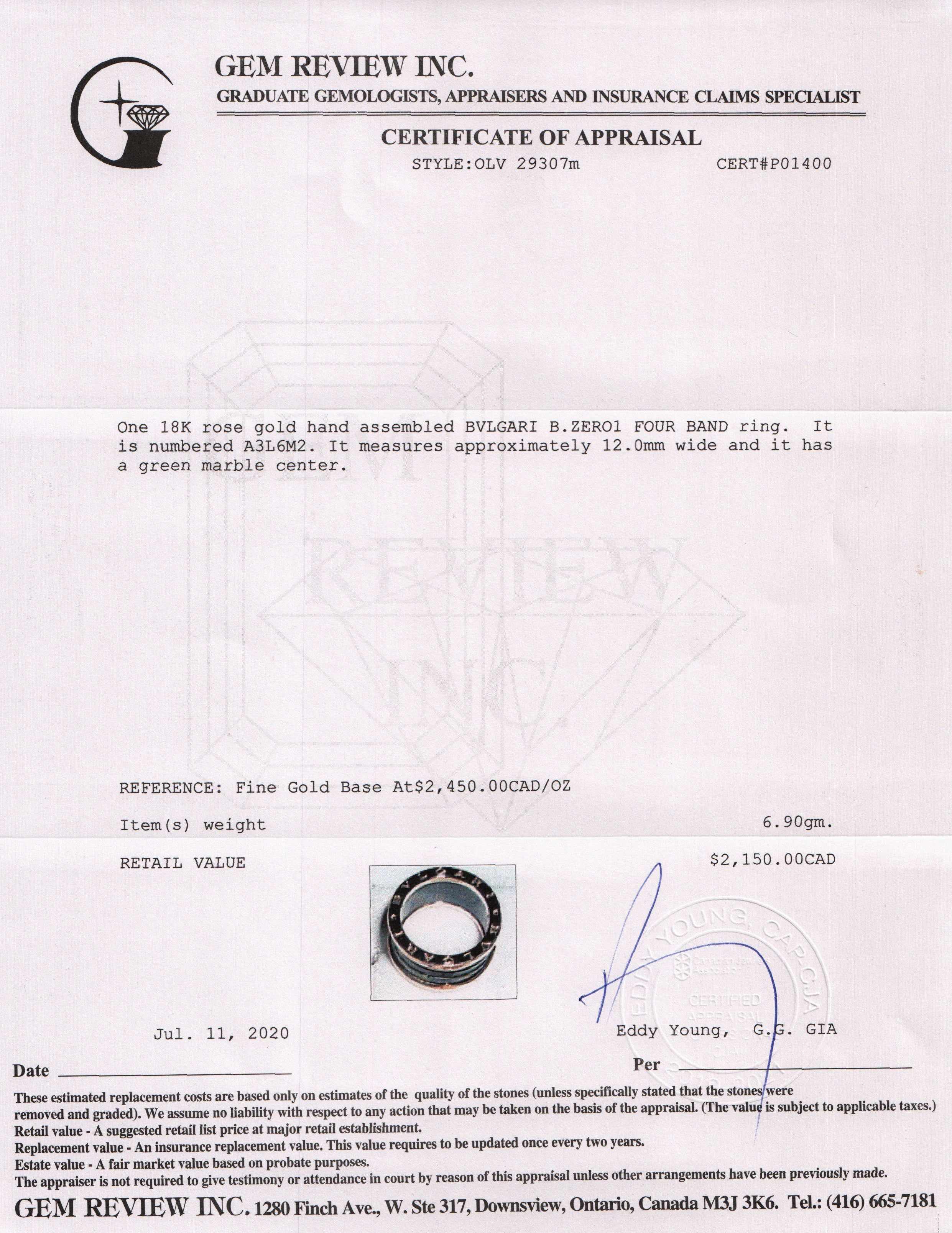 BVLGARI 18k Rose Gold and Green Marble B.Zero1 Four-Band Ring