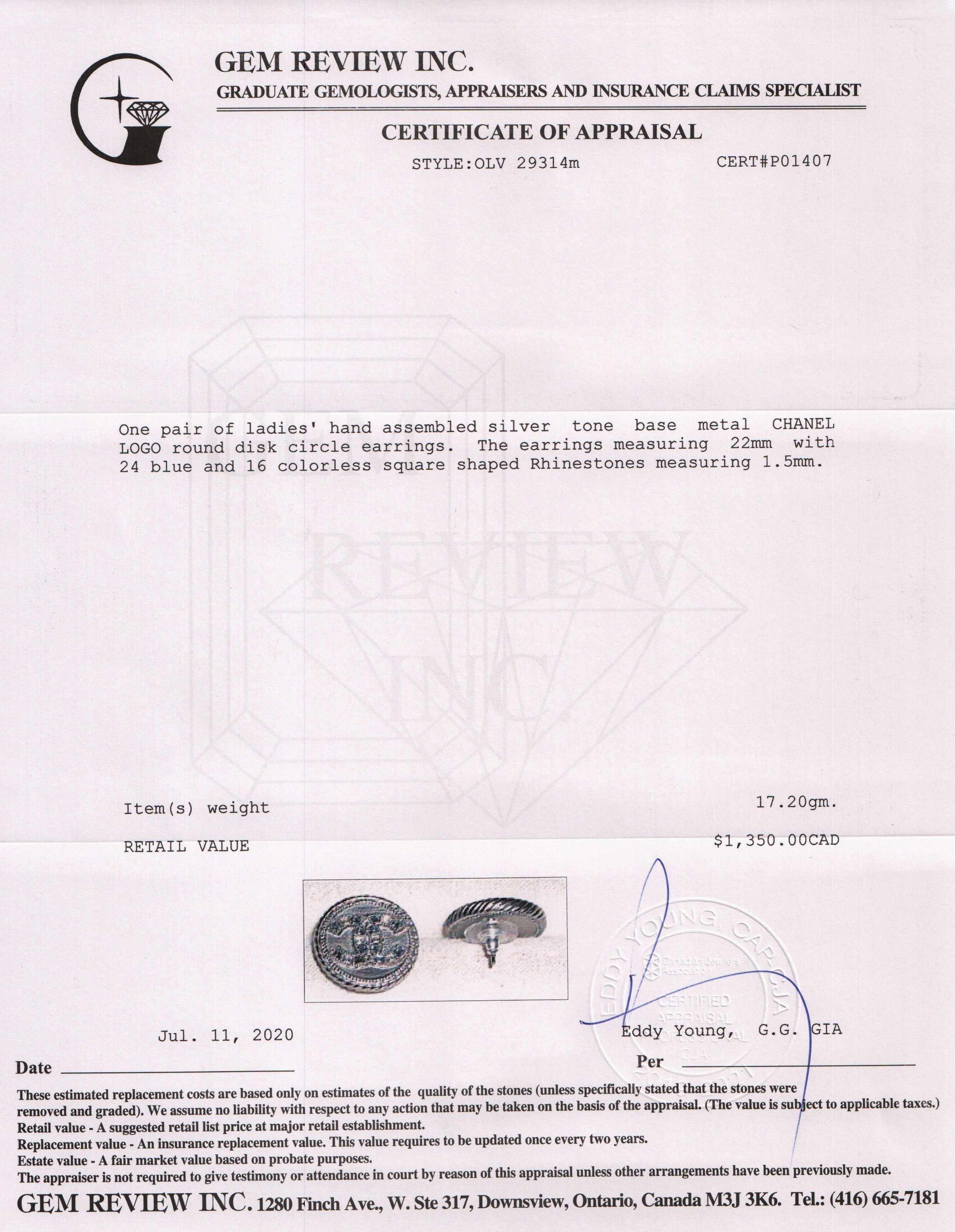 Chanel Crystal CC Logo Round Earrings