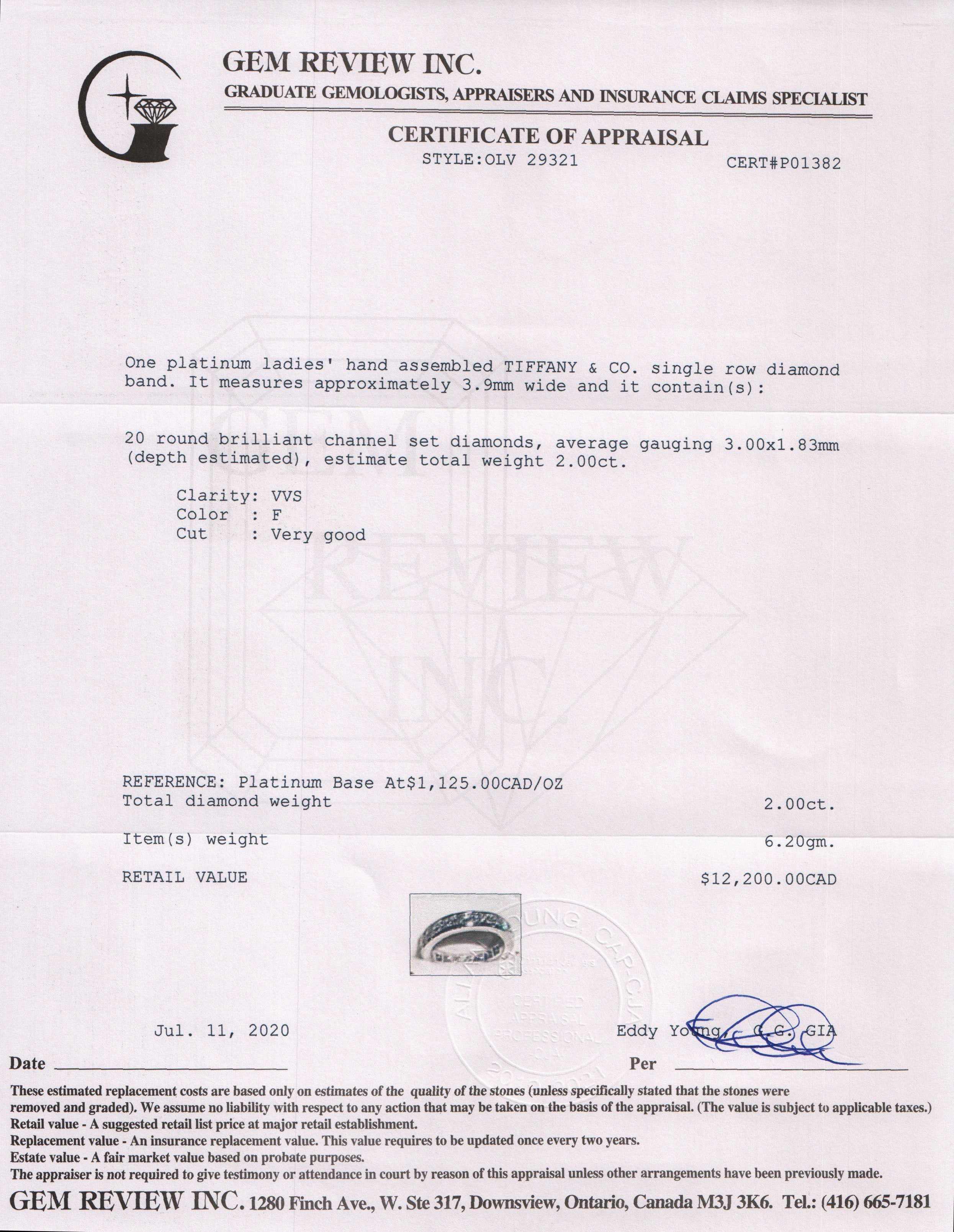 Tiffany & Co. Platinum & Diamond Eternity Wedding Band Ring