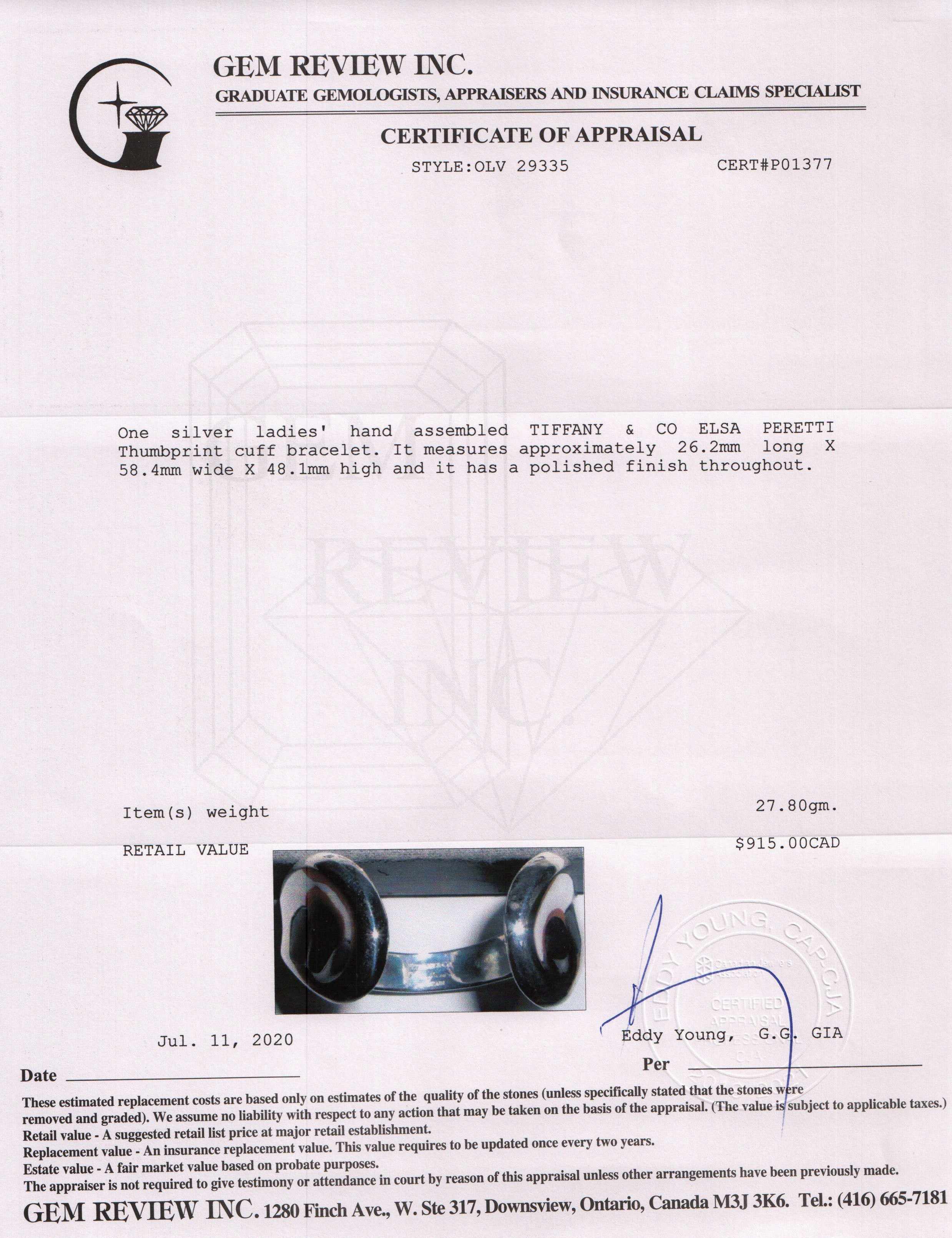 Tiffany & Co. Elsa Peretti Thumbprint Cuff Bracelet