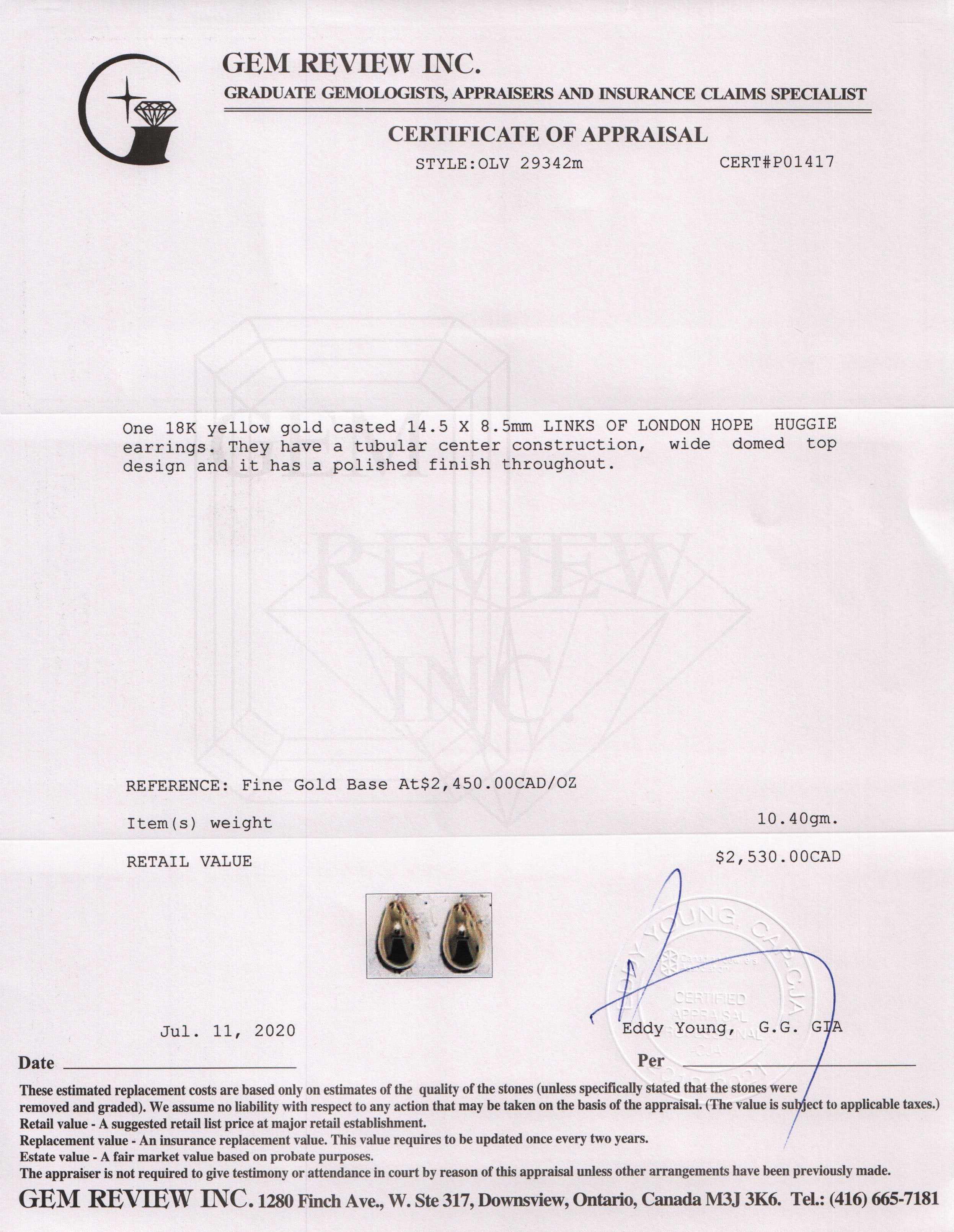 Links of London 18k Gold Hope Huggie Earrings